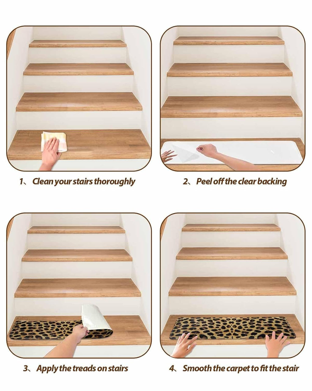 Leopard Print Peel Stick Stair Rugs