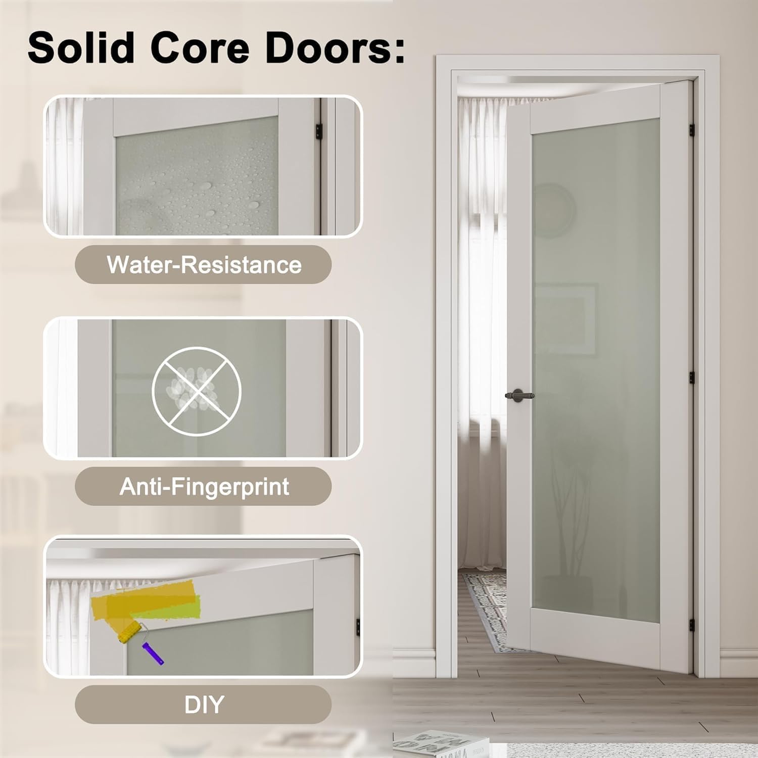 White 5-Panel Glass Interior Door