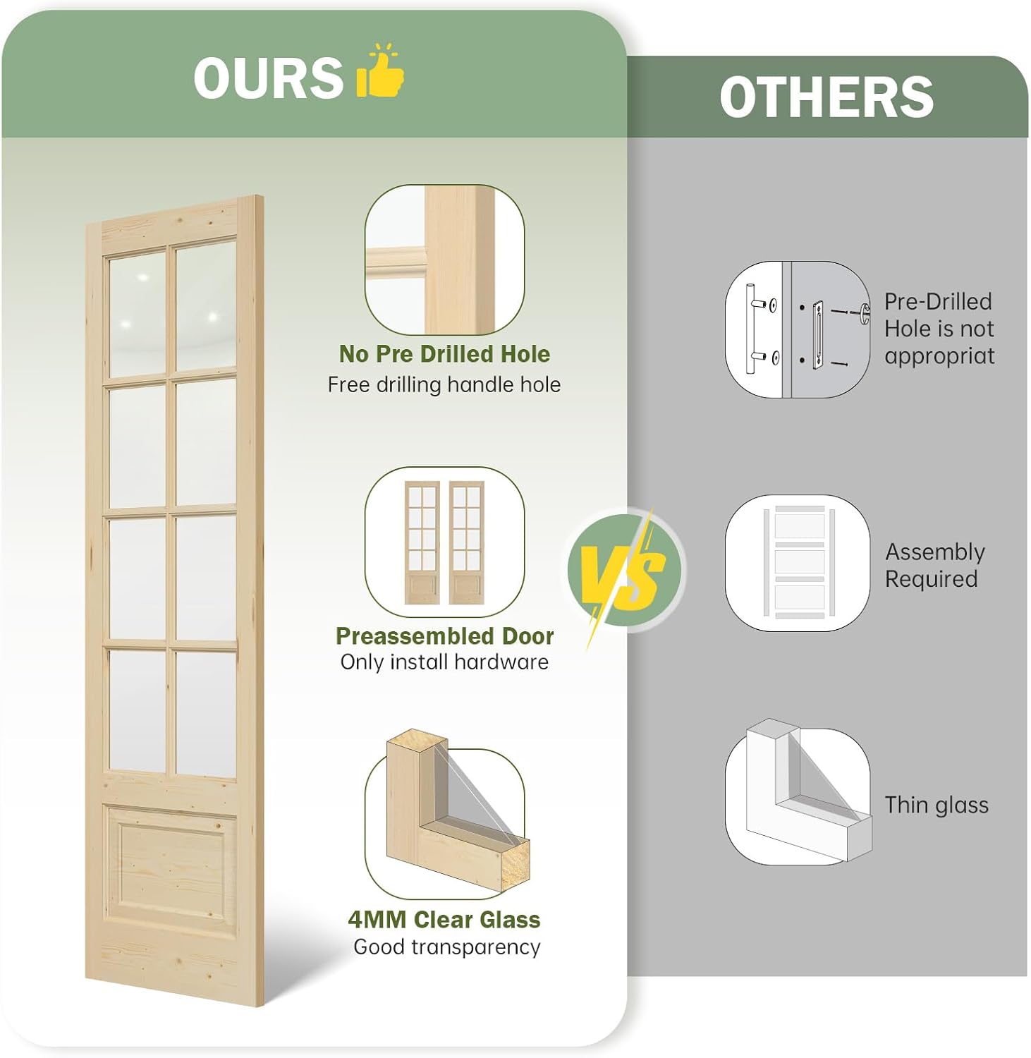 Glass Wood Preassembled French Door