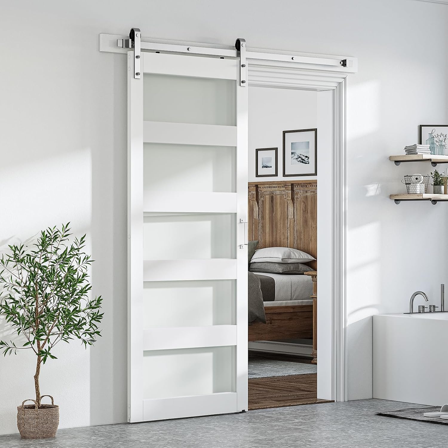 White 5-Panel Glass Barn Door