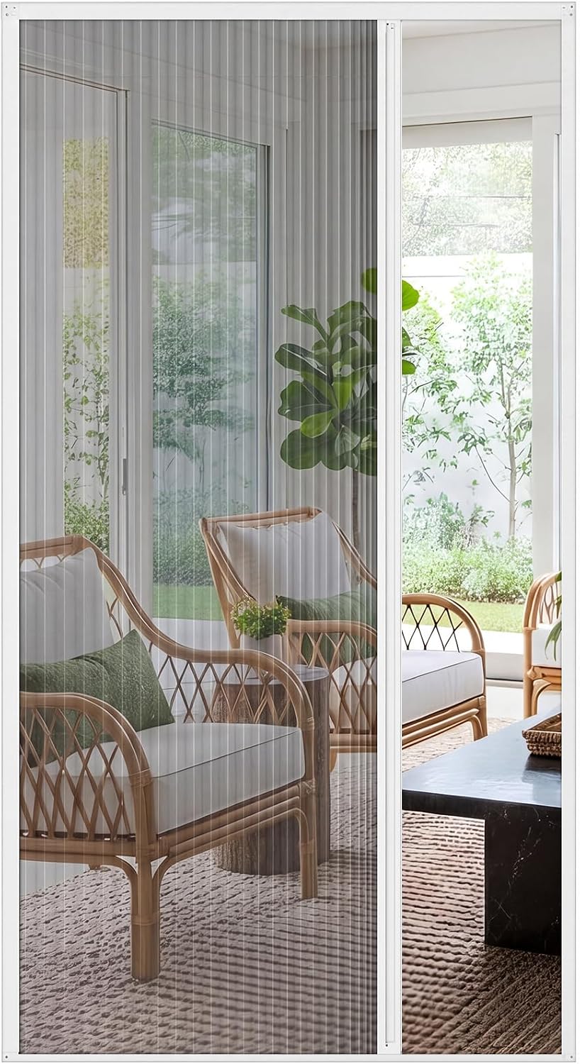 White No-Drill Retractable Screen Door