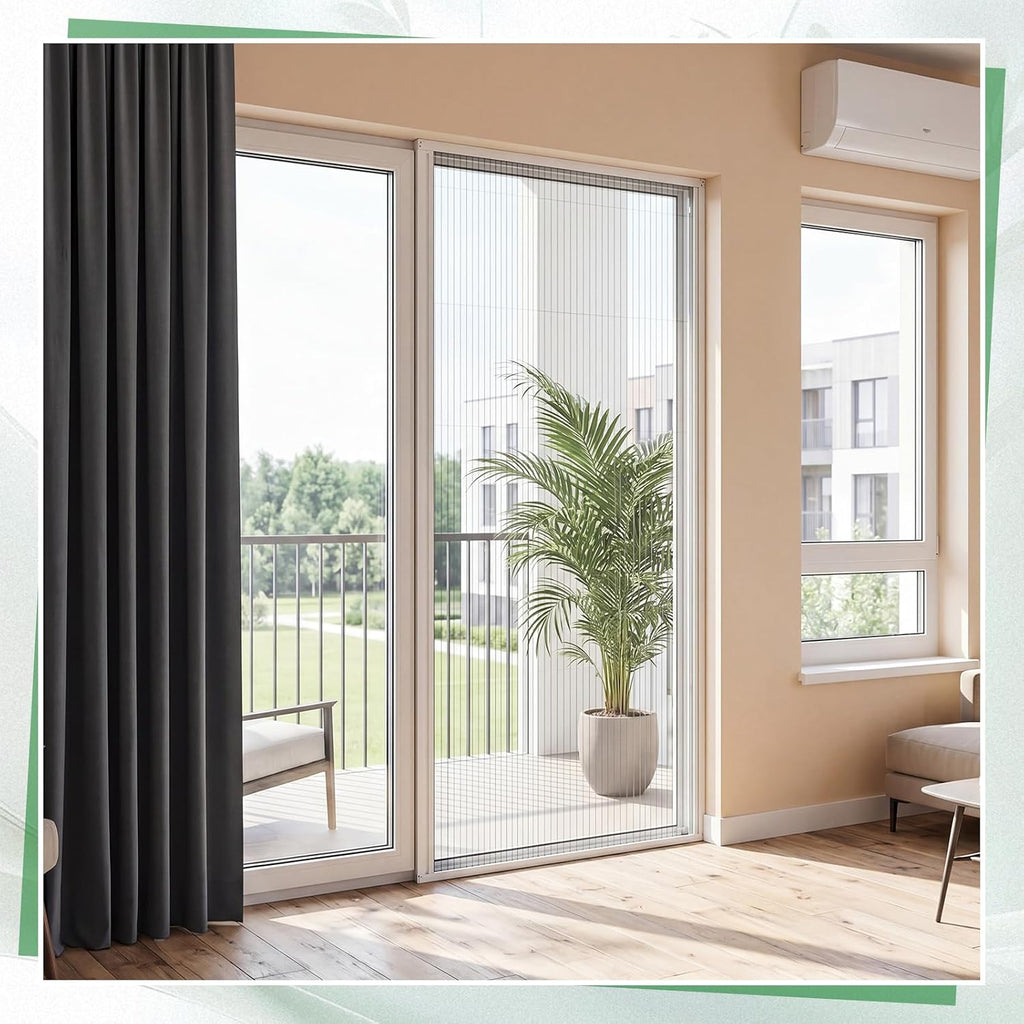 White No-Drill Retractable Screen Door