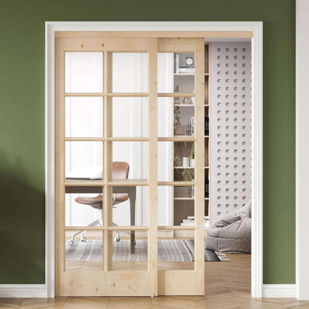 Glass Wood Sliding Closet Barn Door