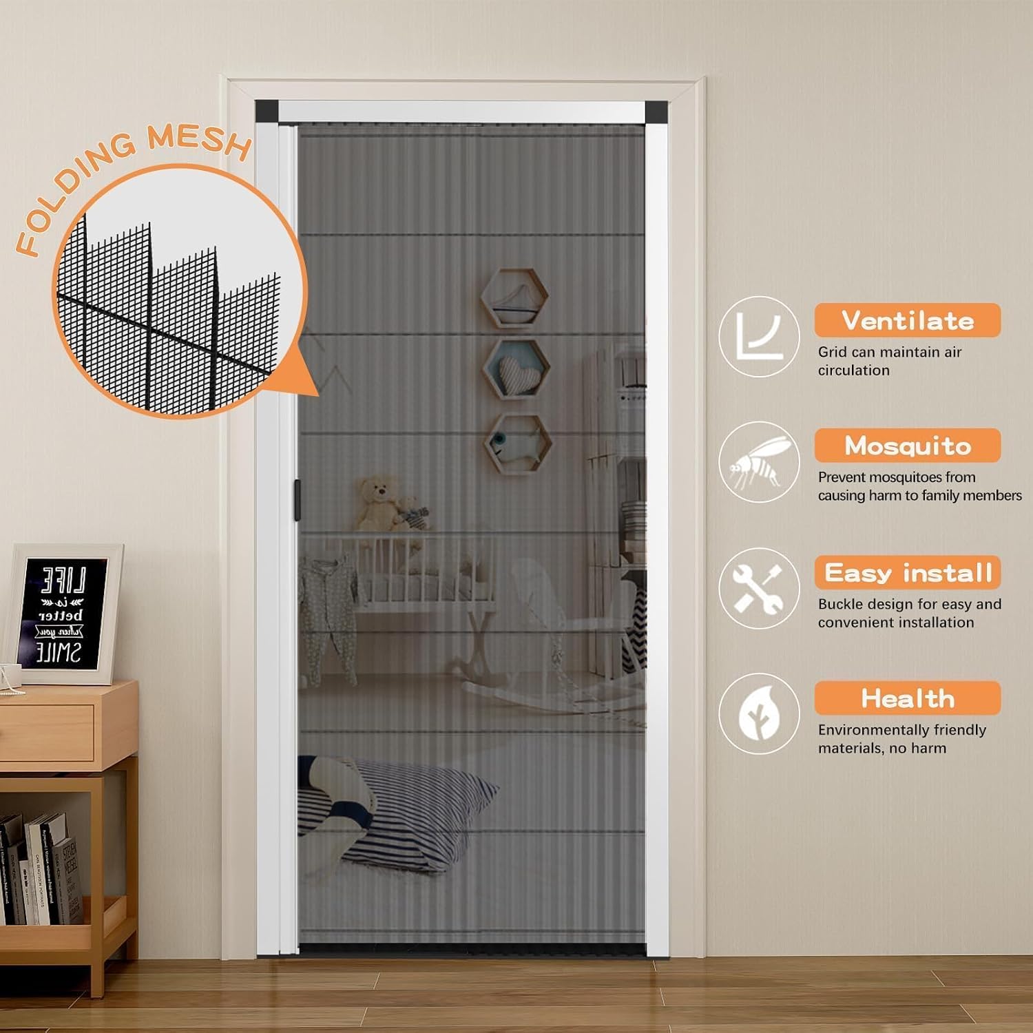 Grey Retractable Folding Mesh Door