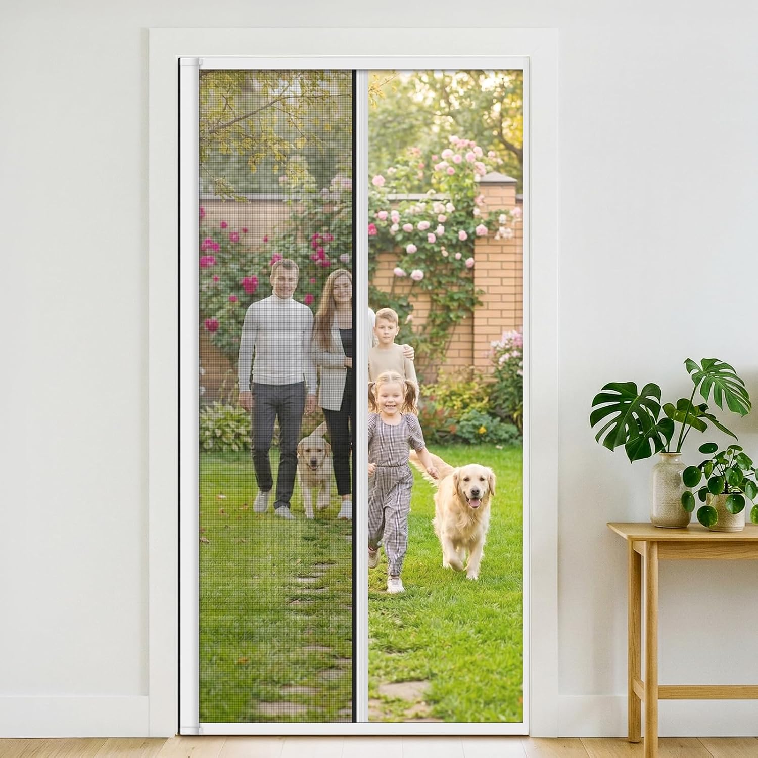 White Adjustable Retractable Screen Door