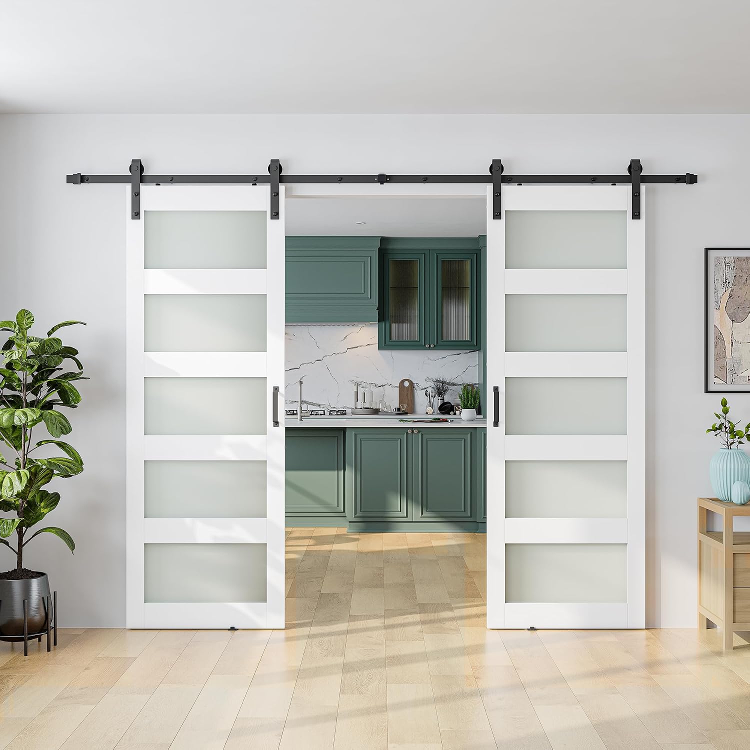 White 5-Panel Glass Barn Door