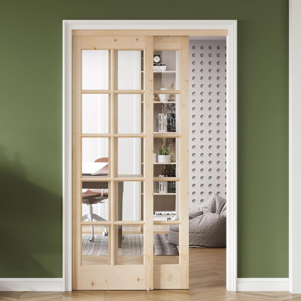 Glass Wood Sliding Closet Barn Door