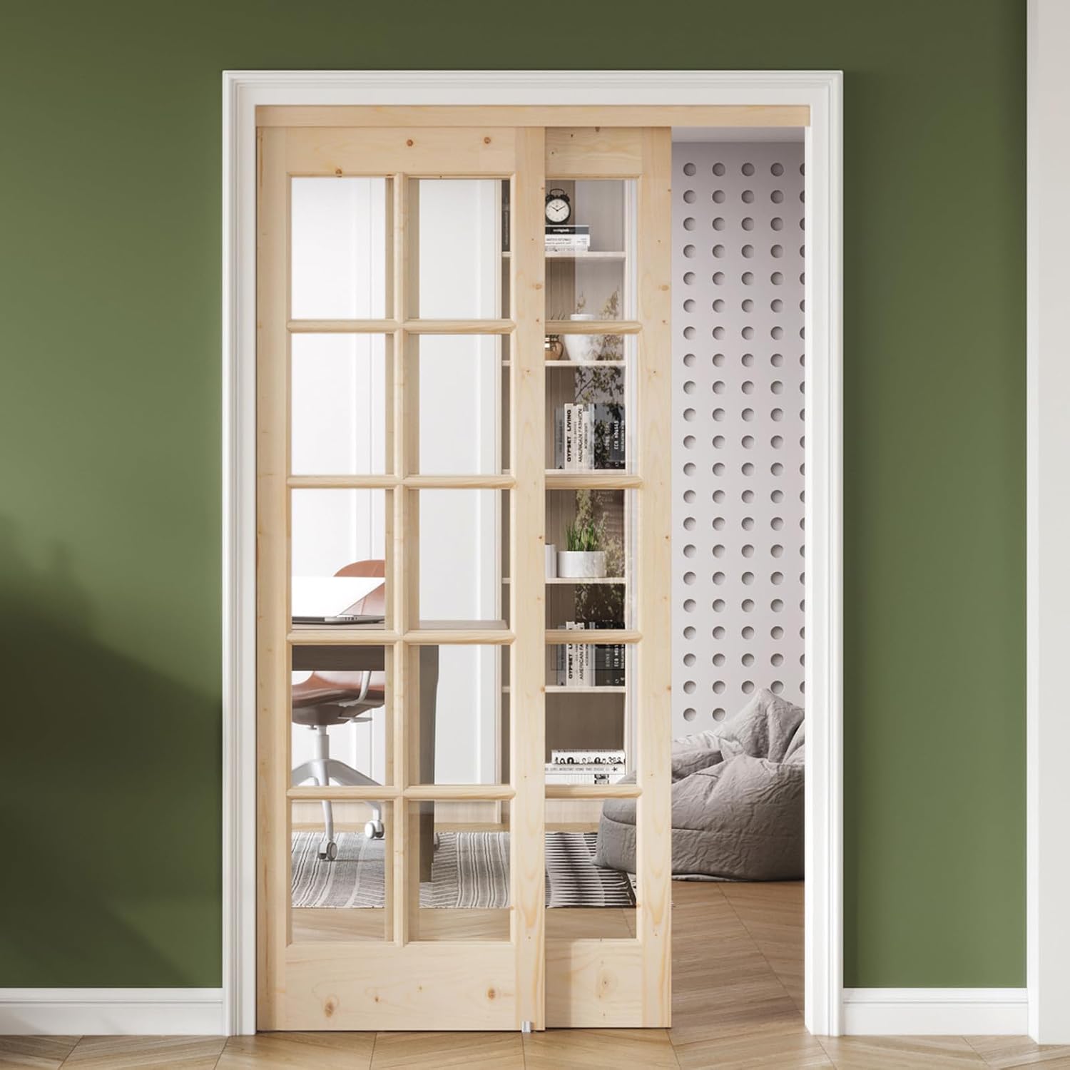 Glass Wood Sliding Closet Barn Door
