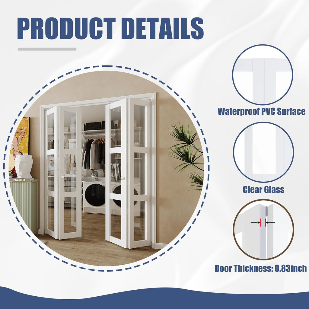 White 3-Lite Glass Folding Door