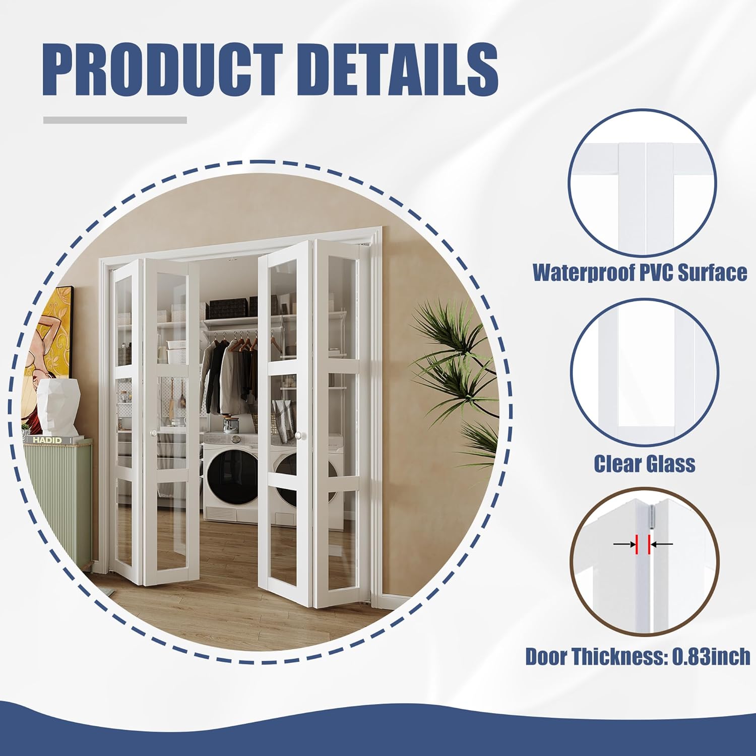White 3-Lite Glass Folding Door