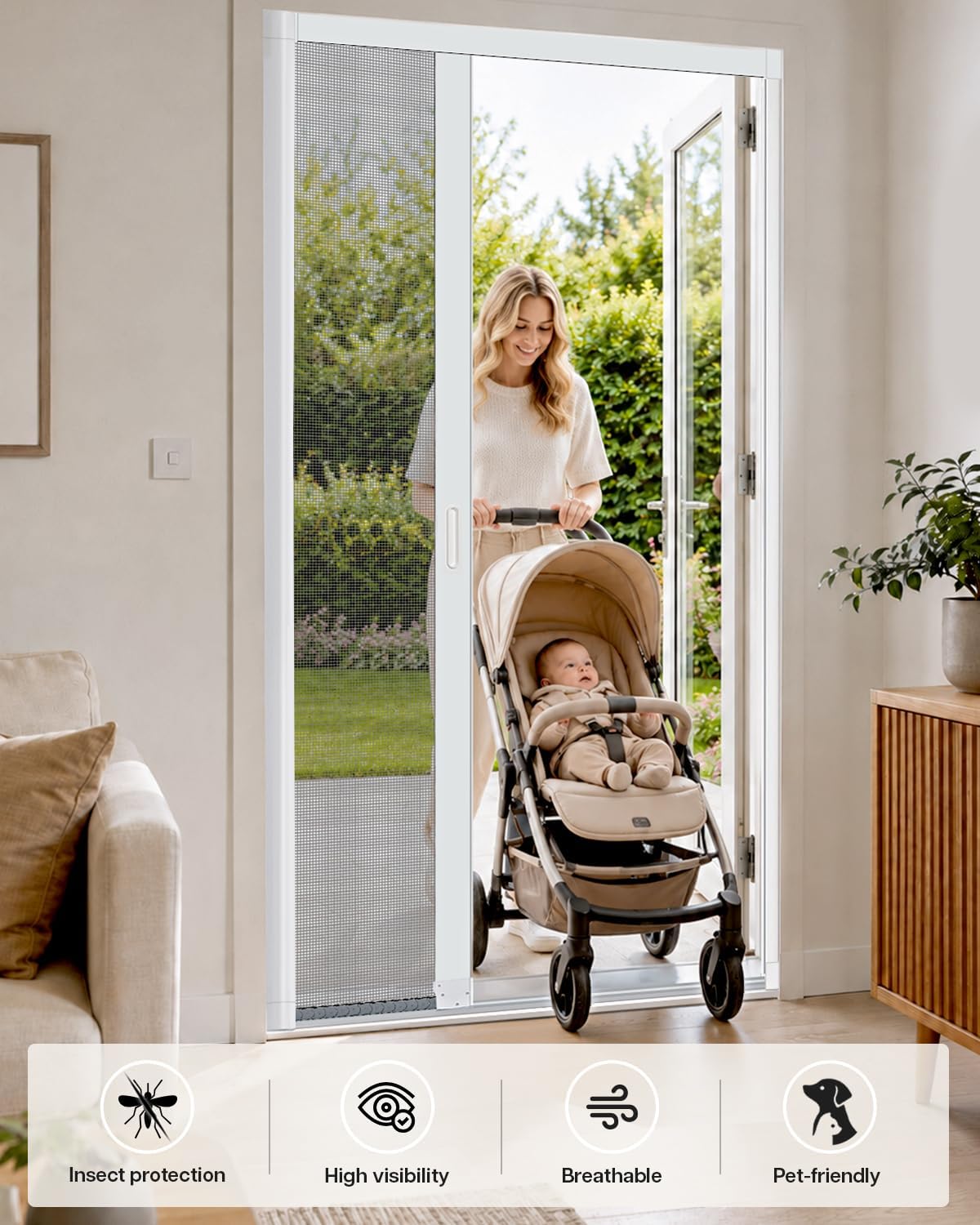 White Free Stop Sliding Screen Door