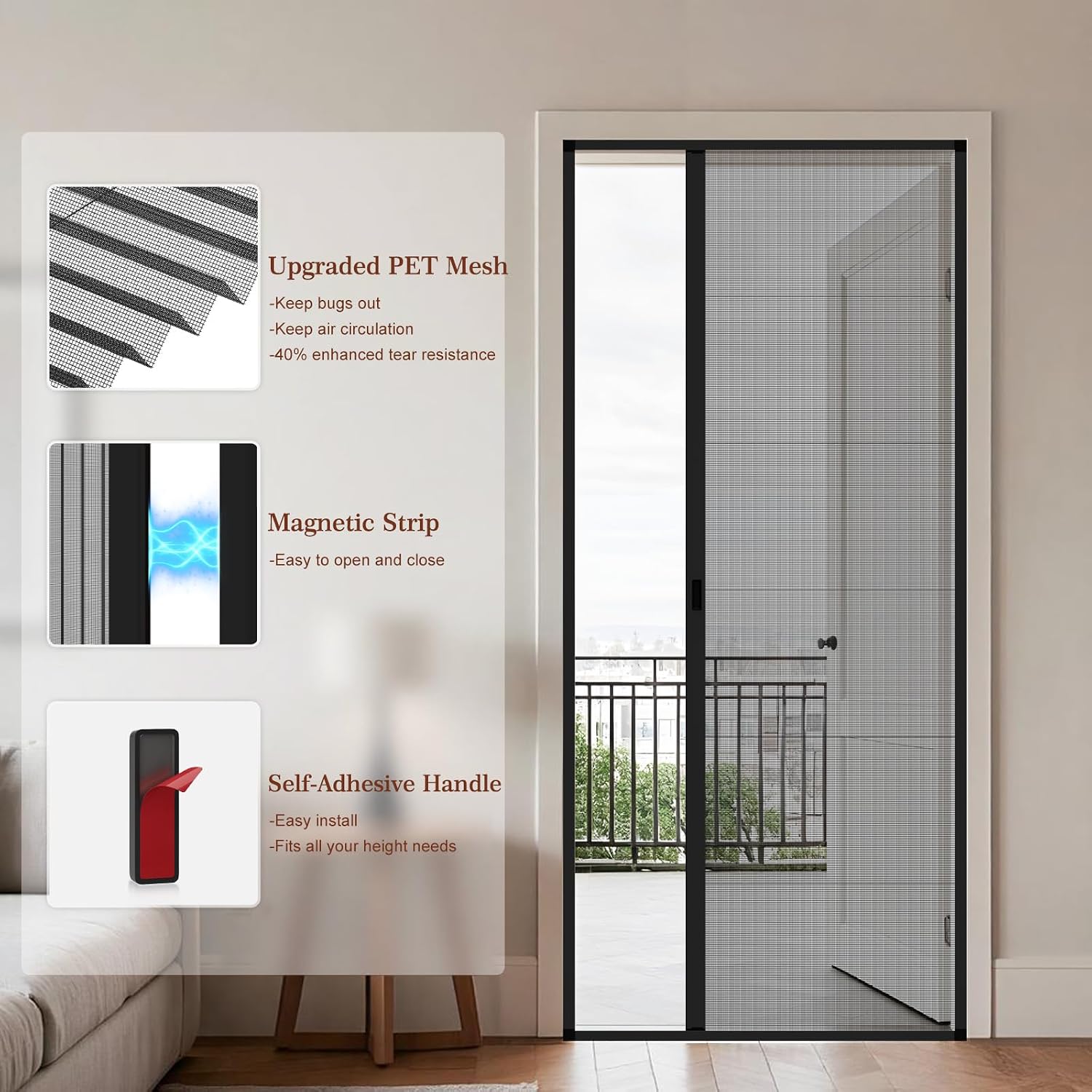 Black Foldable Invisible Screen Door