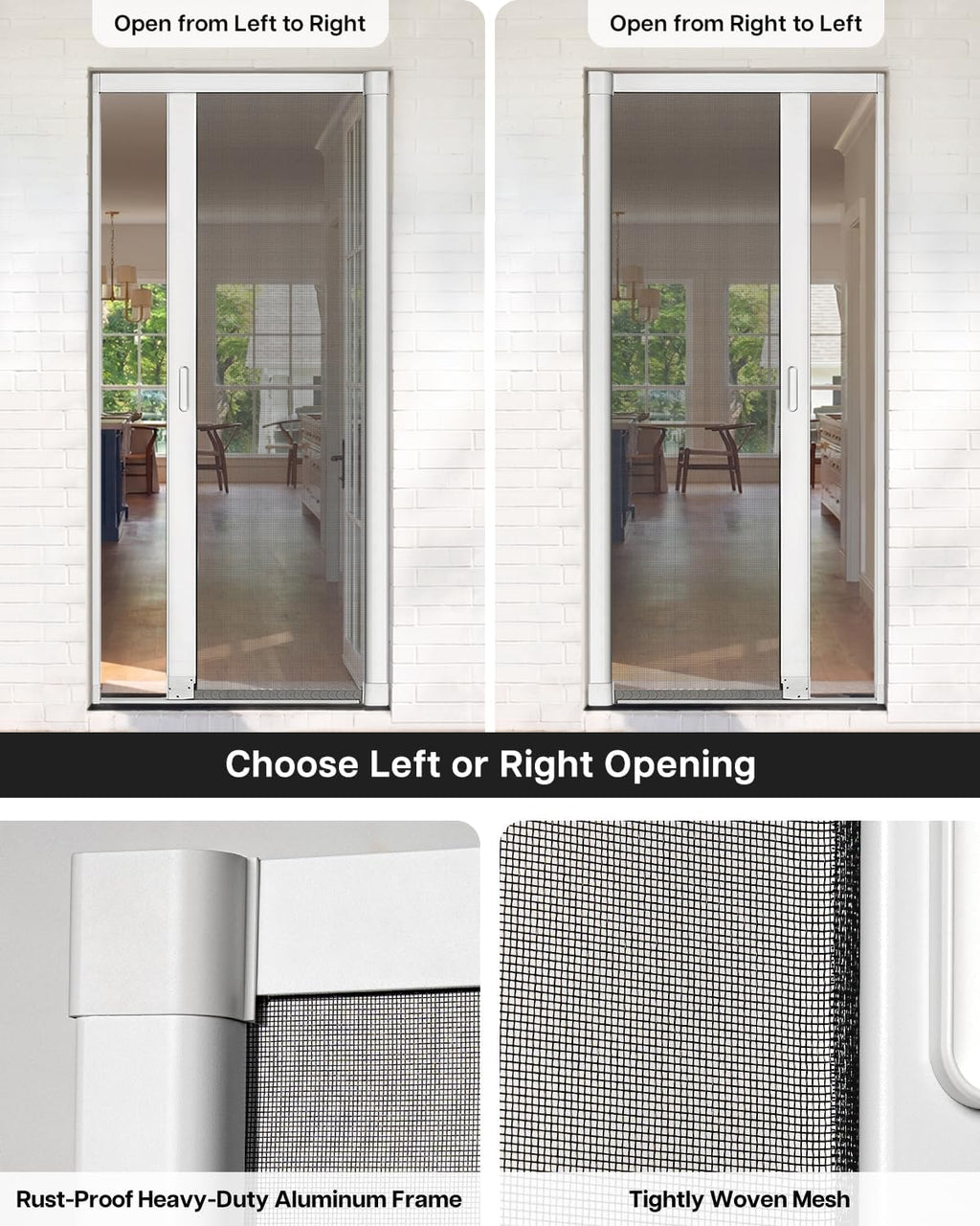 White Free Stop Sliding Screen Door