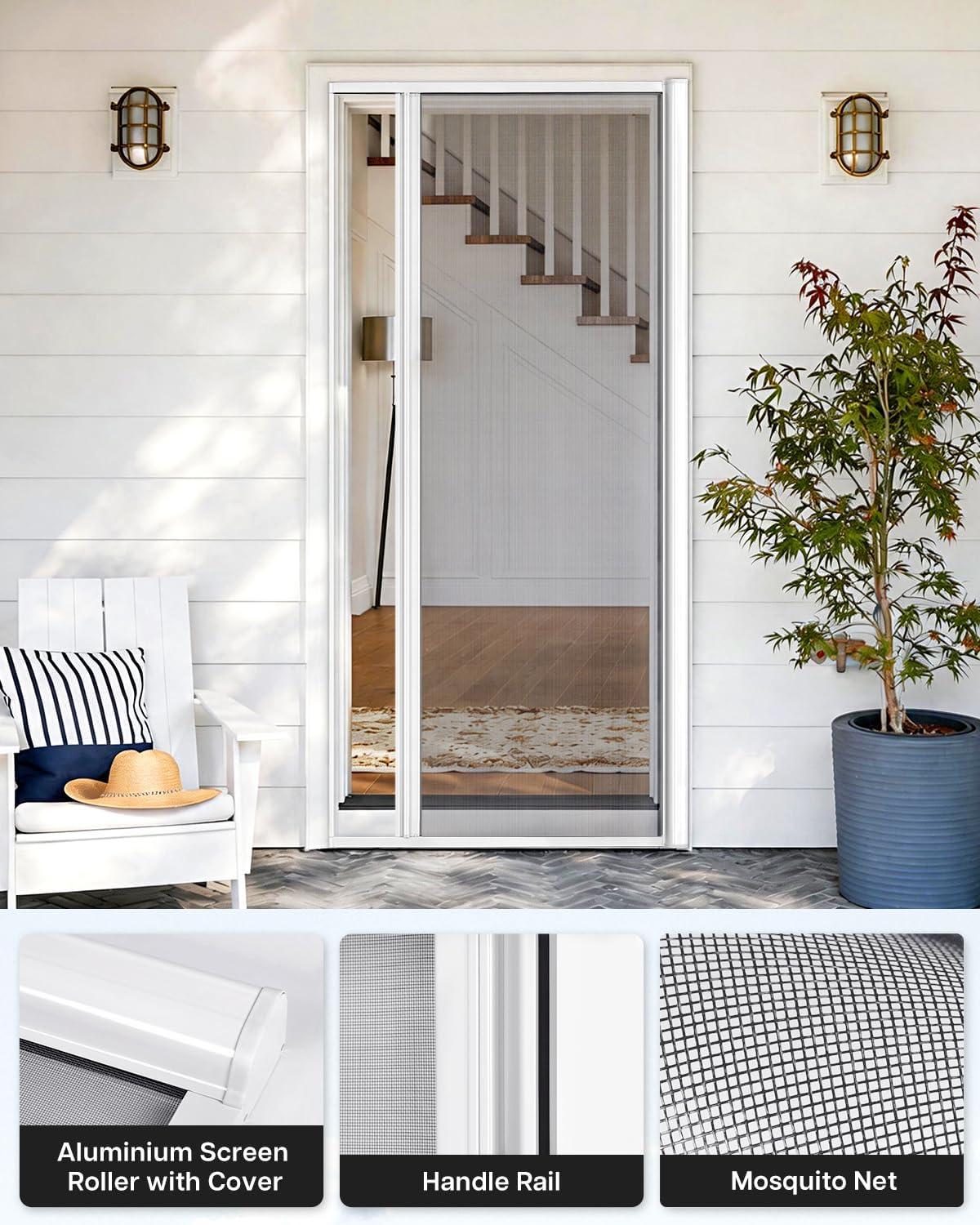 White Self Stop Sliding Screen Door