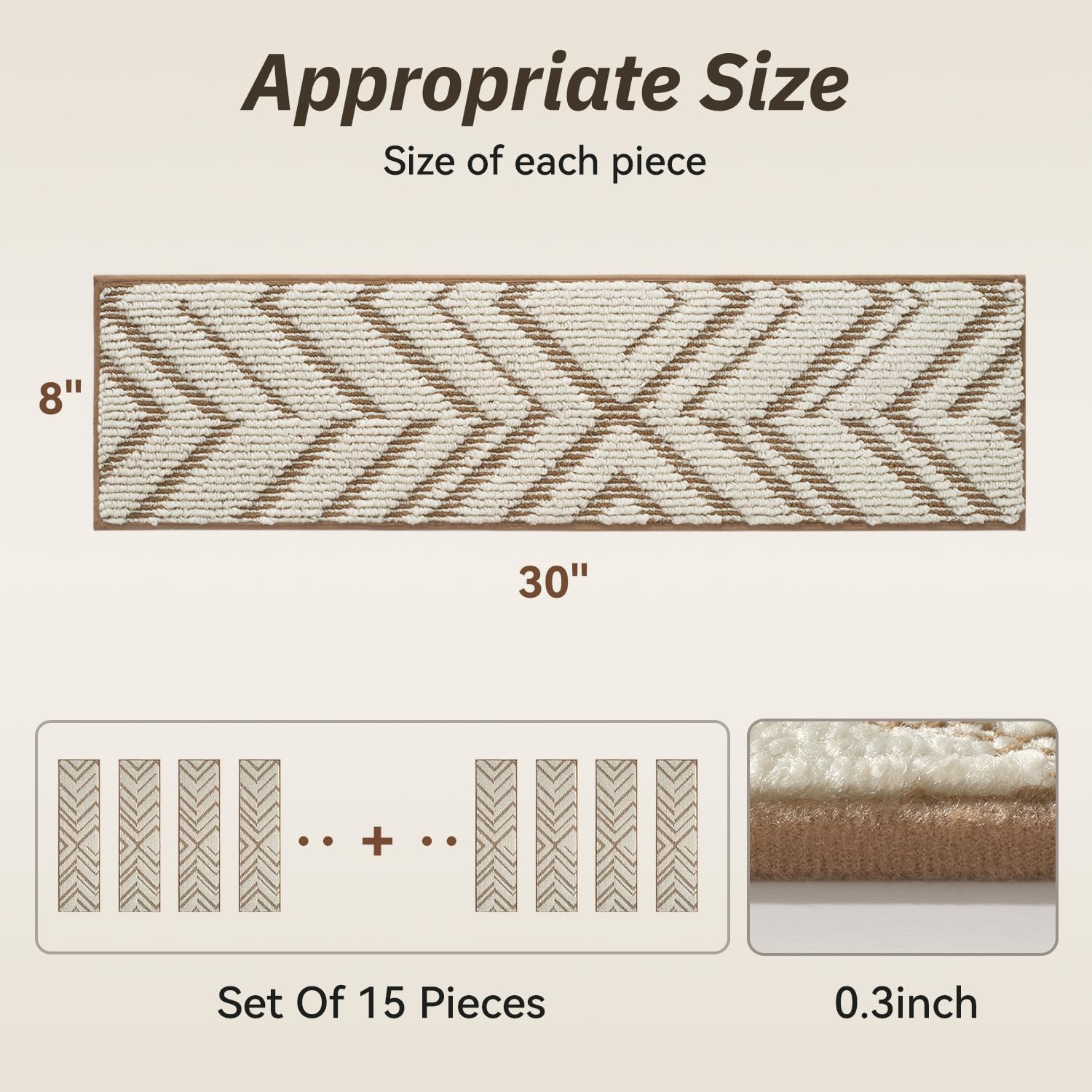 Brown Peel Stick Non Slip Stair Carpets
