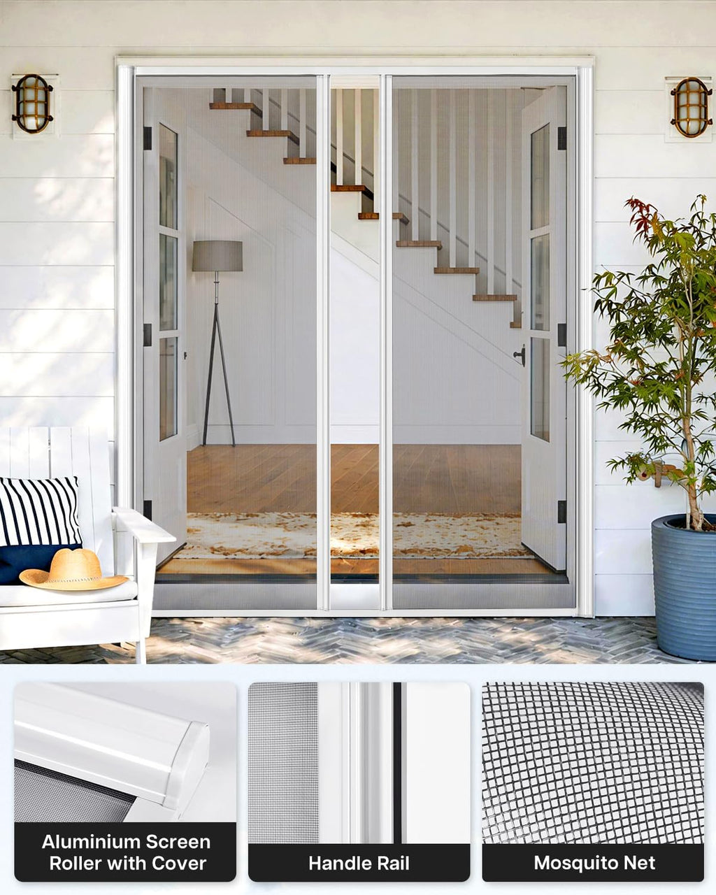 White Double Door Retractable Screen