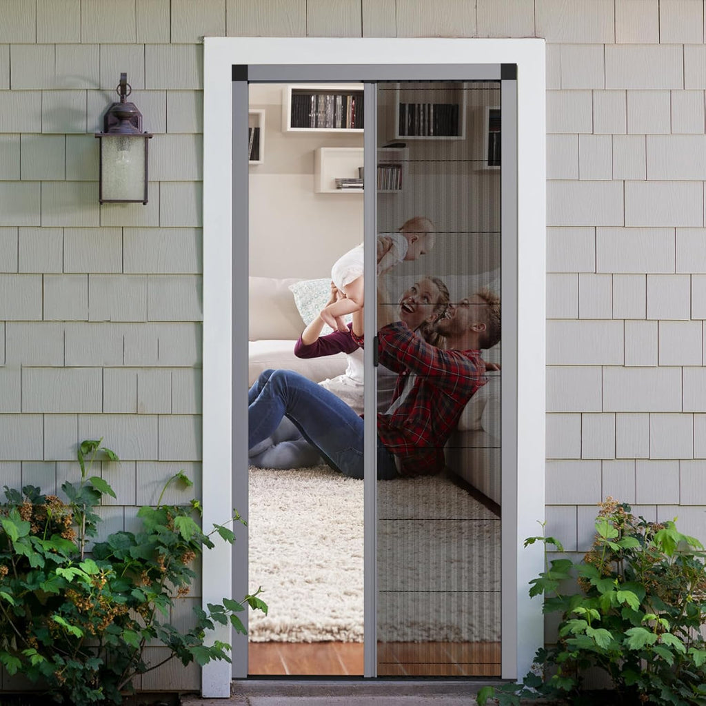 Grey Retractable Folding Mesh Door