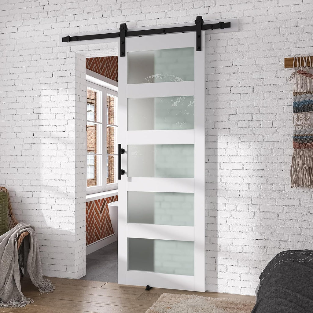 White 5-Panel Glass Barn Door
