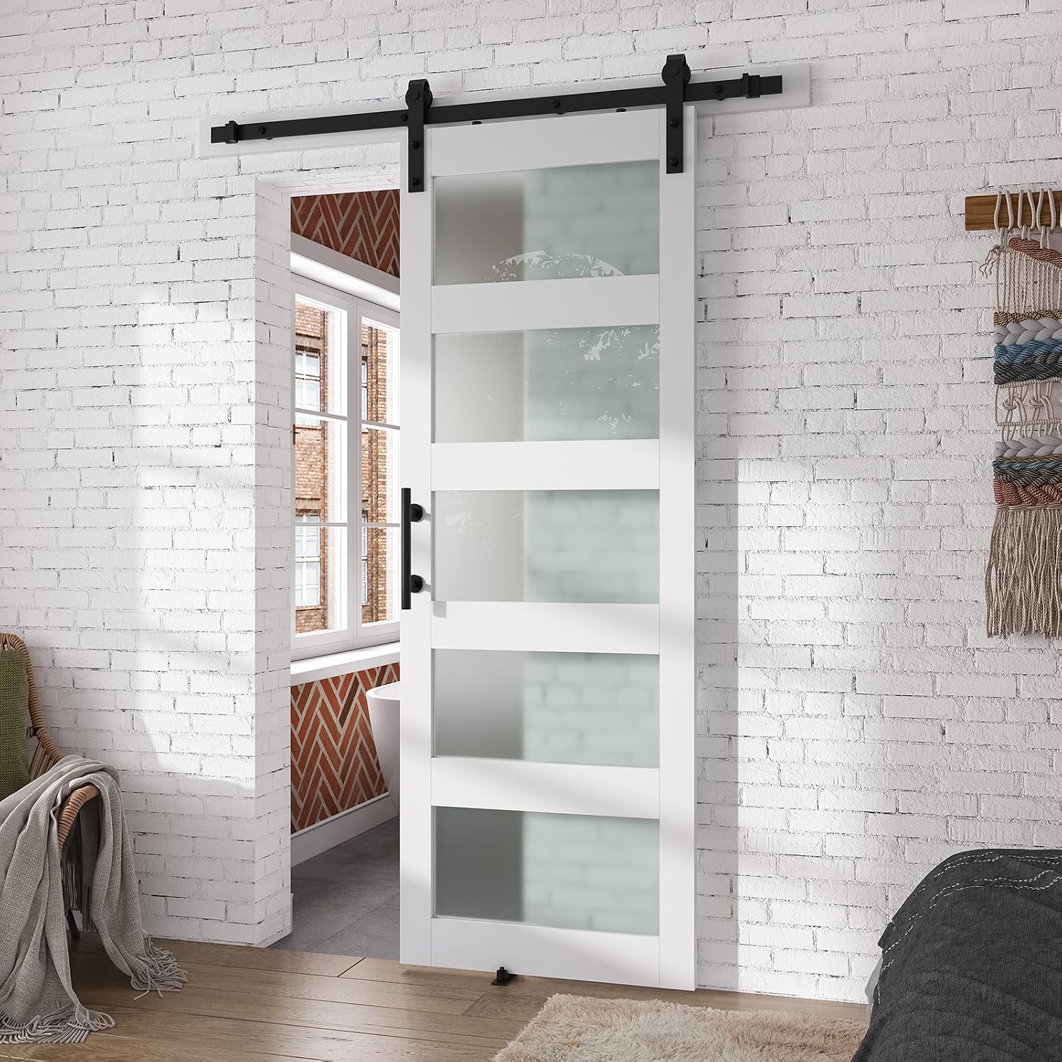 White 5-Panel Glass Barn Door