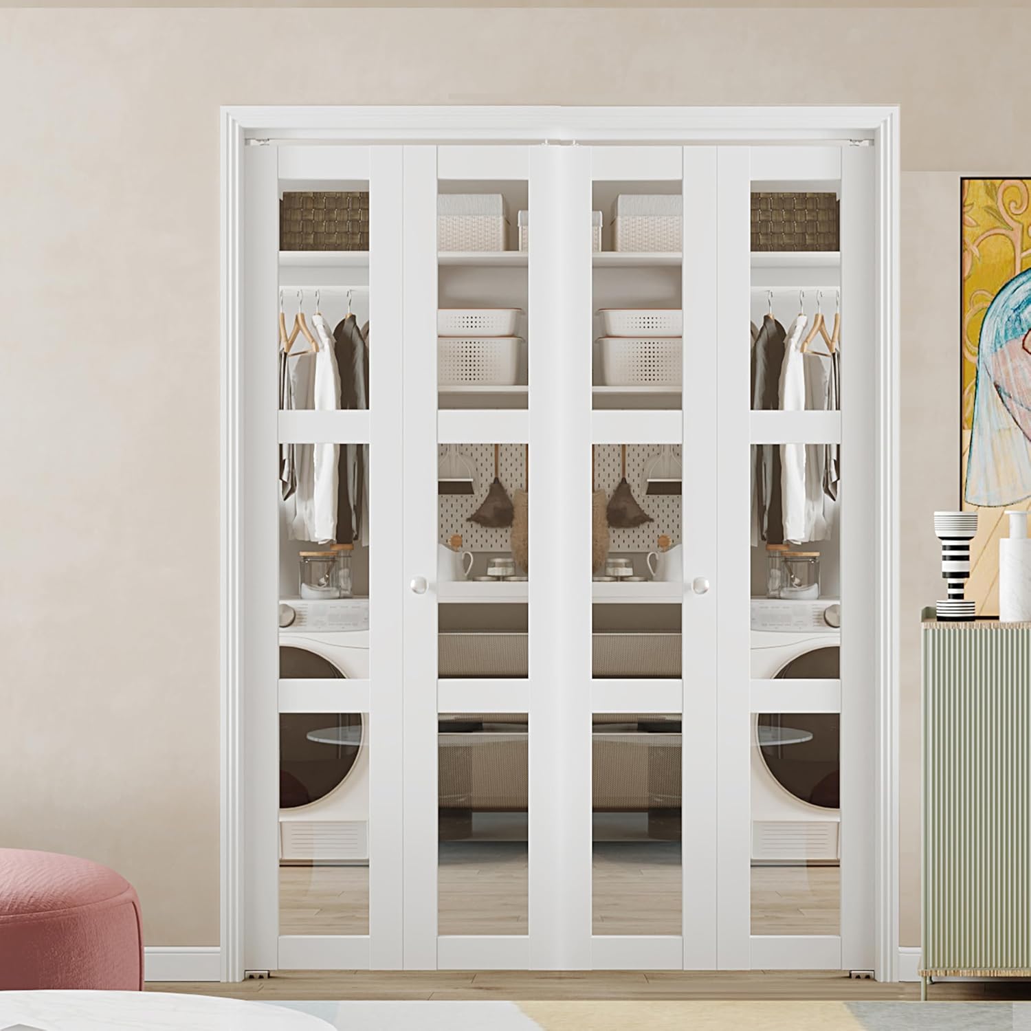 White 3-Lite Glass Folding Door