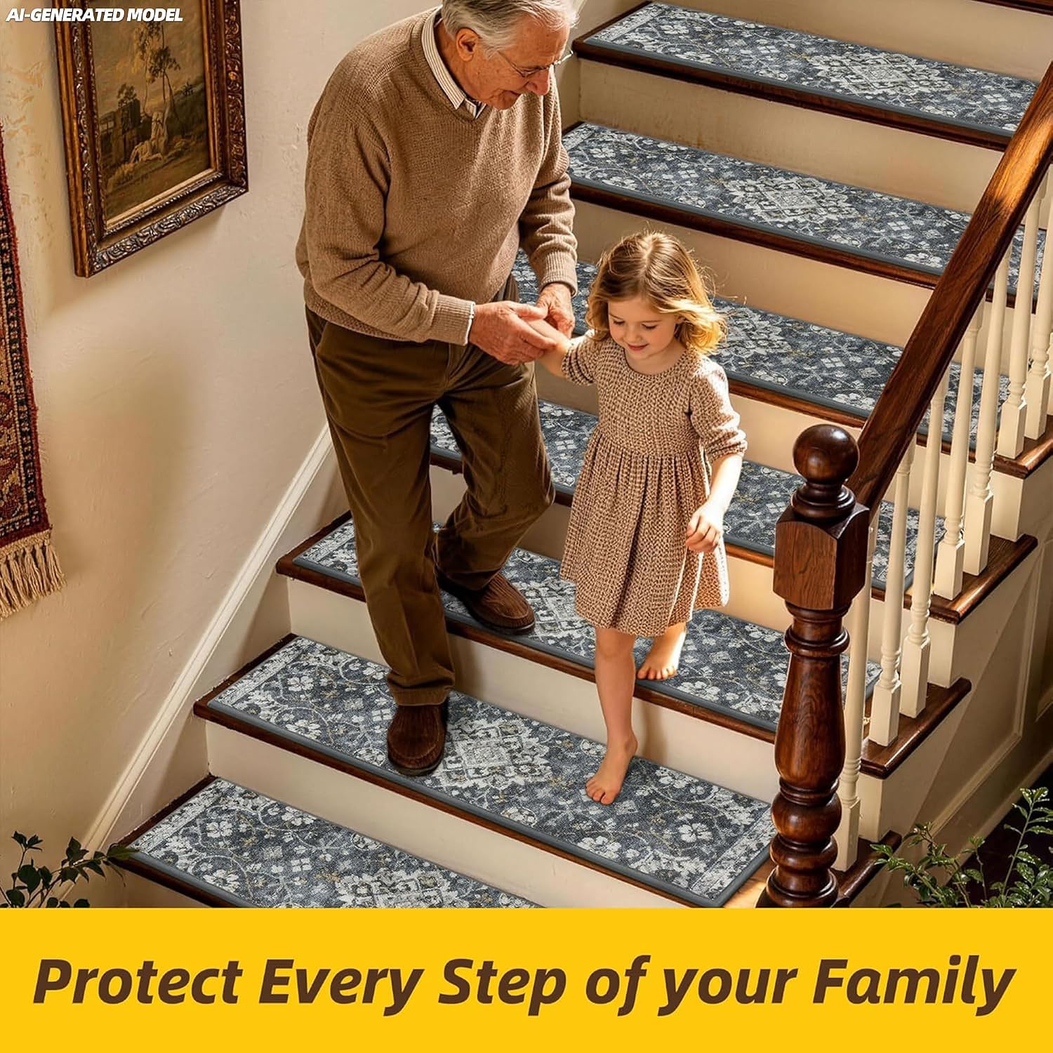 Dark Grey White Non Slip Stair Rugs