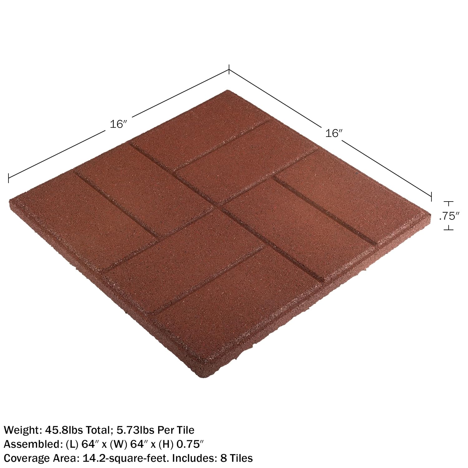 Red Dual-Sided Outdoor Deck Rubber Tiles