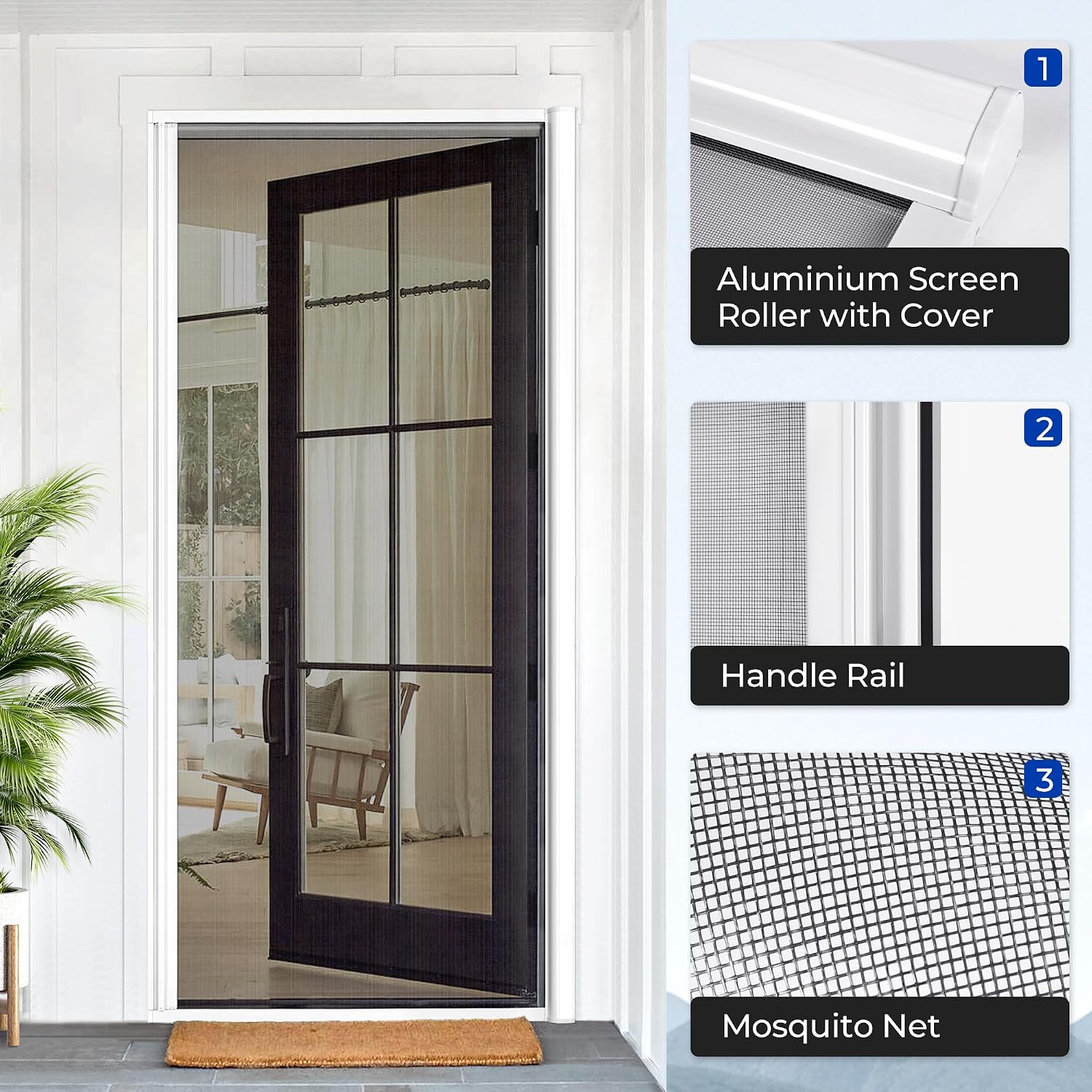 White Retractable Fiberglass Screen Door