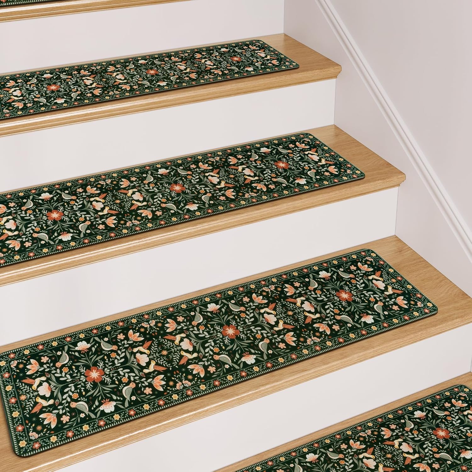 Black Floral Non Slip Stair Mats
