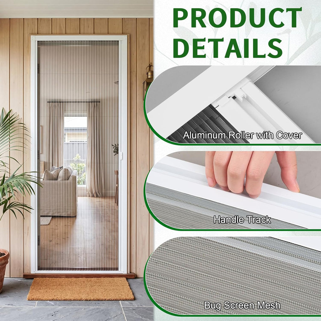 White No-Drill Retractable Screen Door