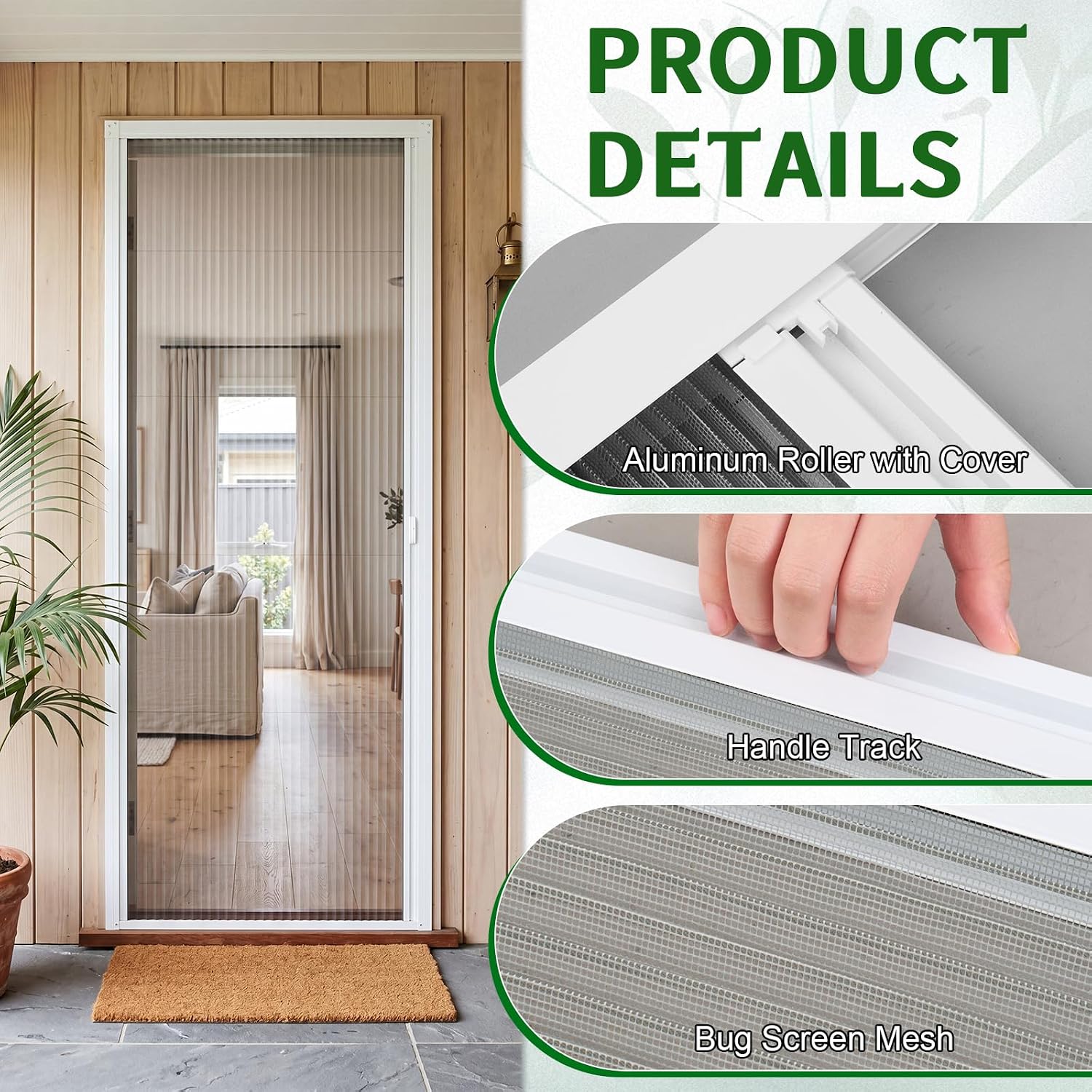 White No-Drill Retractable Screen Door