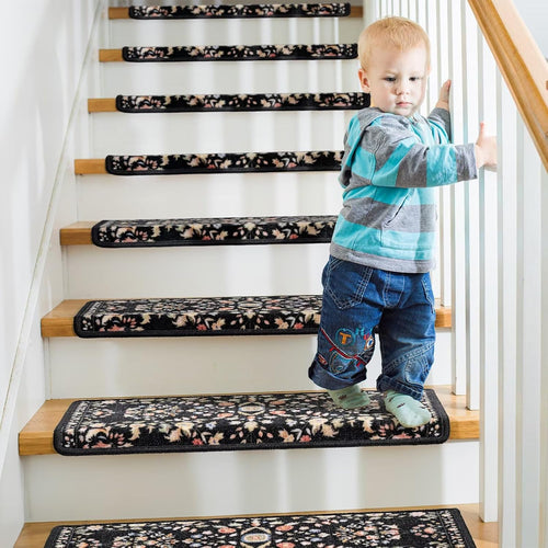 Black Floral Self-Adhesive Stair Rugs