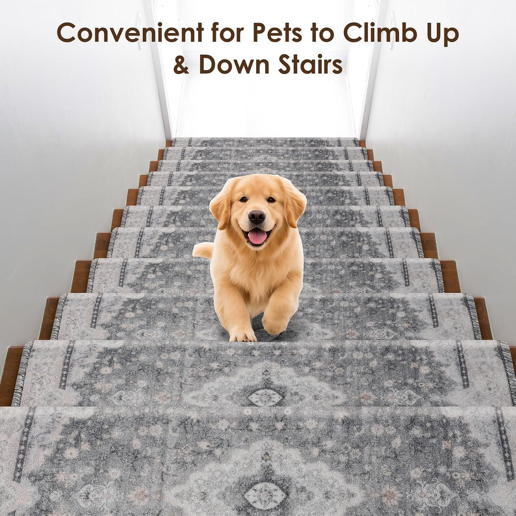 Non Slip Grey Washable Stair Carpet Treads