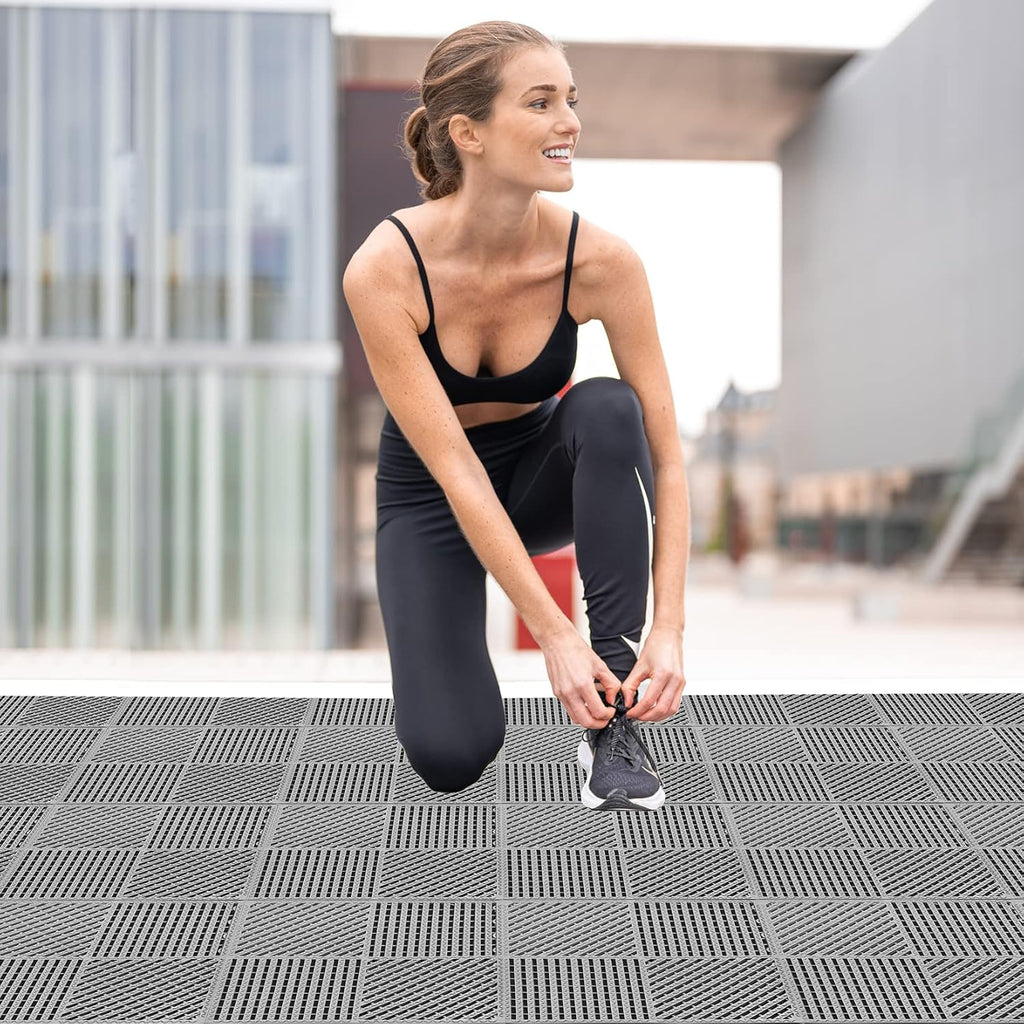 Gray Drainage Hole Interlocking Floor Tiles