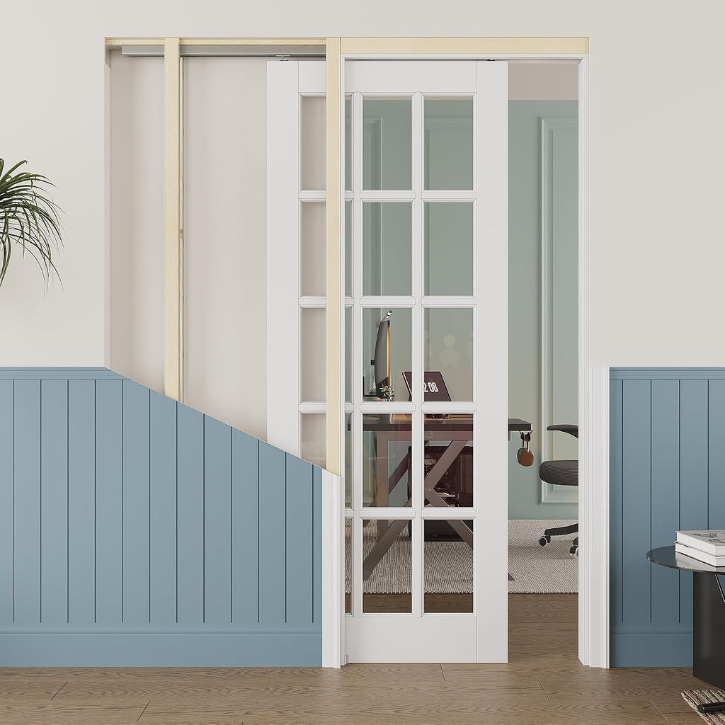 White 15-Lite Glass Pocket Door
