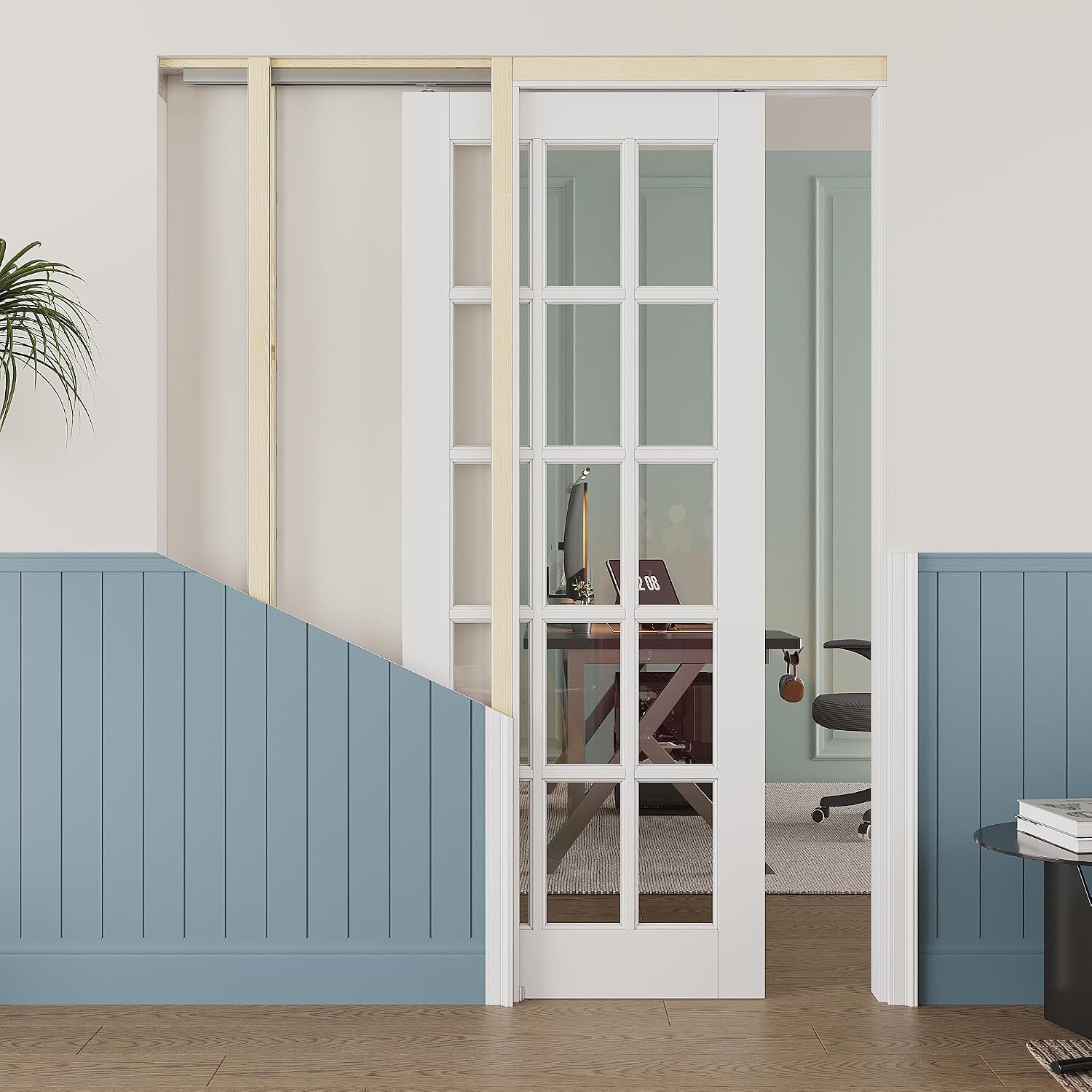 White 15-Lite Glass Pocket Door