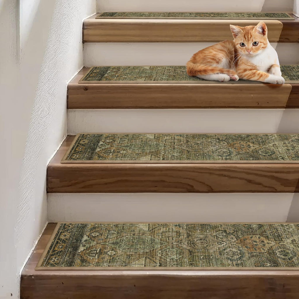 Olive Brown Safe Peel Stick Stair Rugs