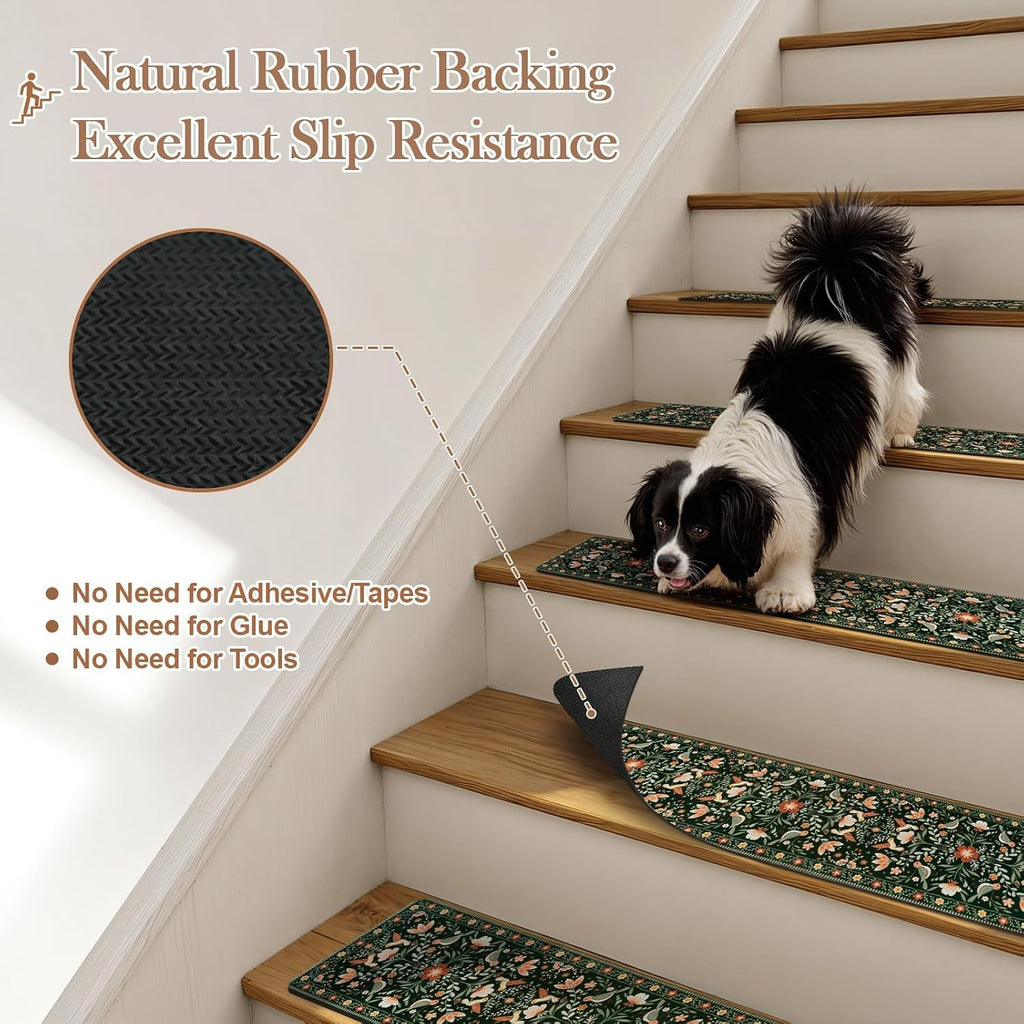 Black Floral Non Slip Stair Mats