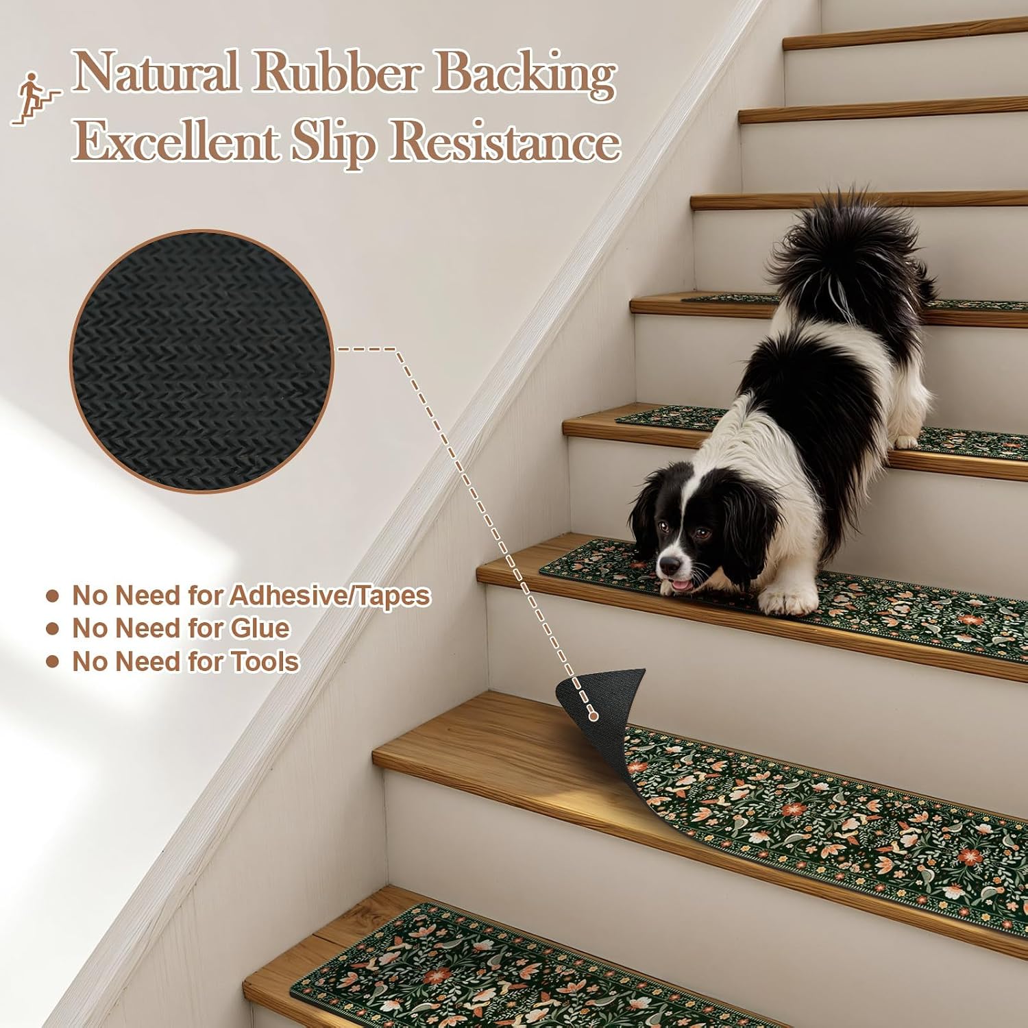 Black Floral Non Slip Stair Mats