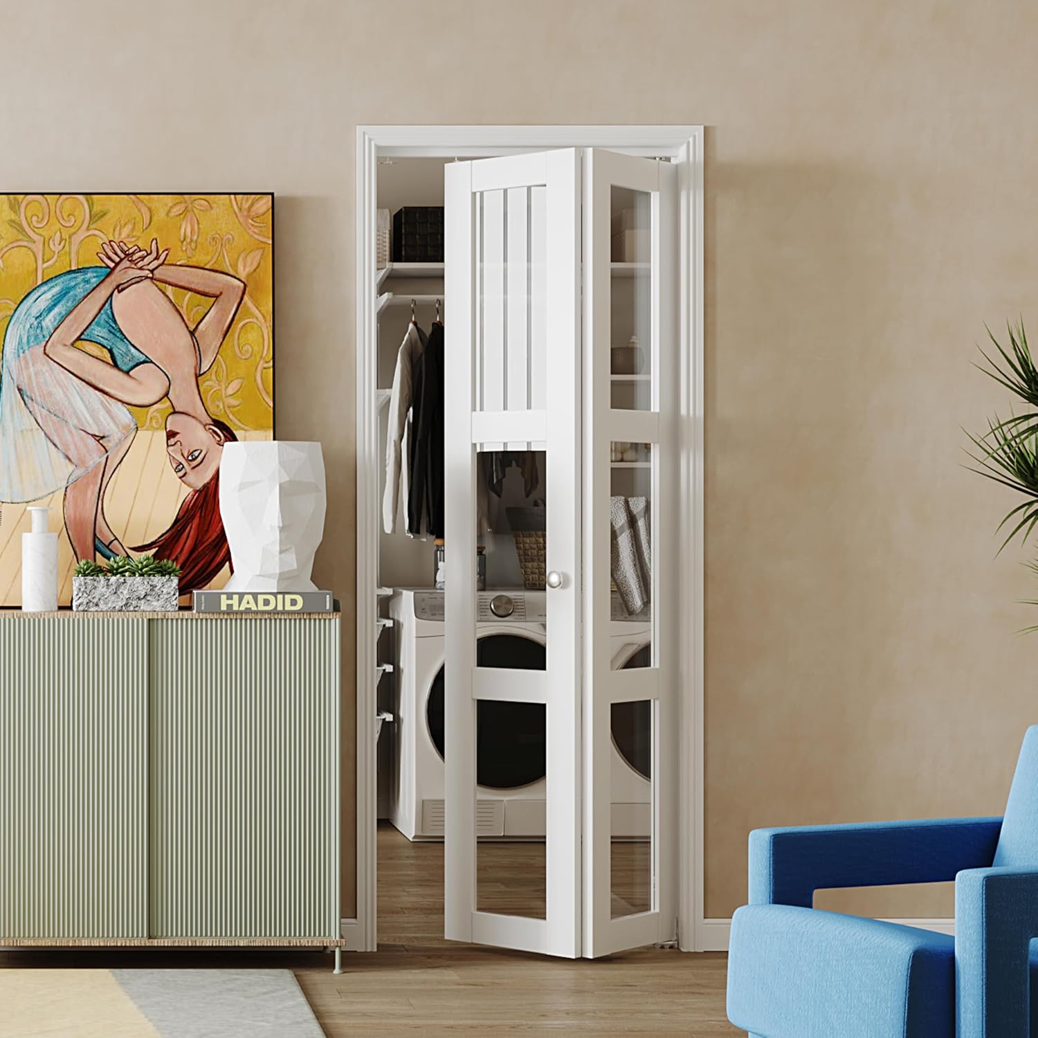 White 3-Lite Glass Folding Door