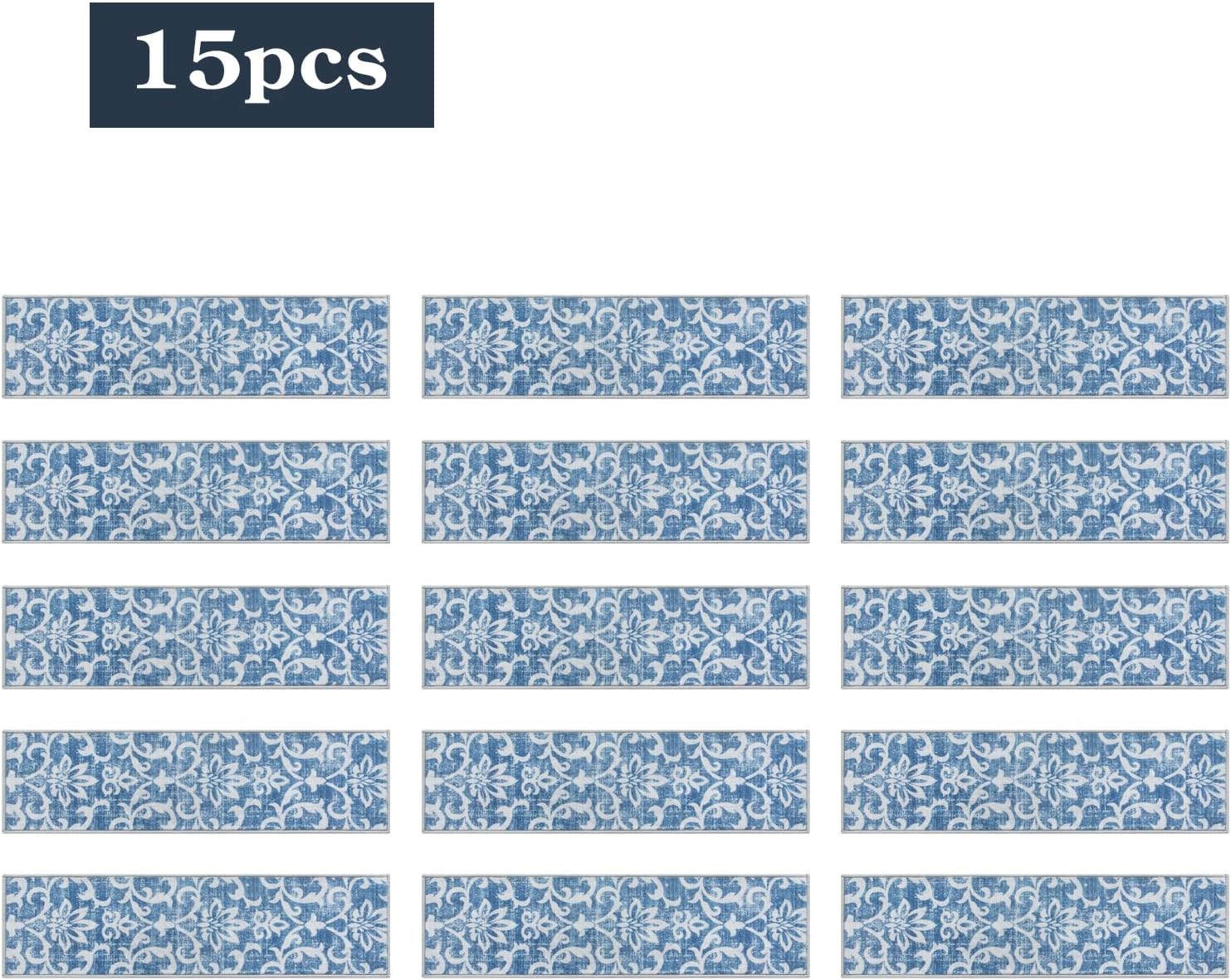 Blue Non Slip Washable Stair Carpet Treads