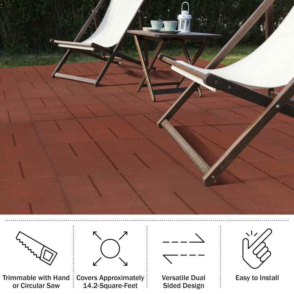 Red Dual-Sided Outdoor Deck Rubber Tiles