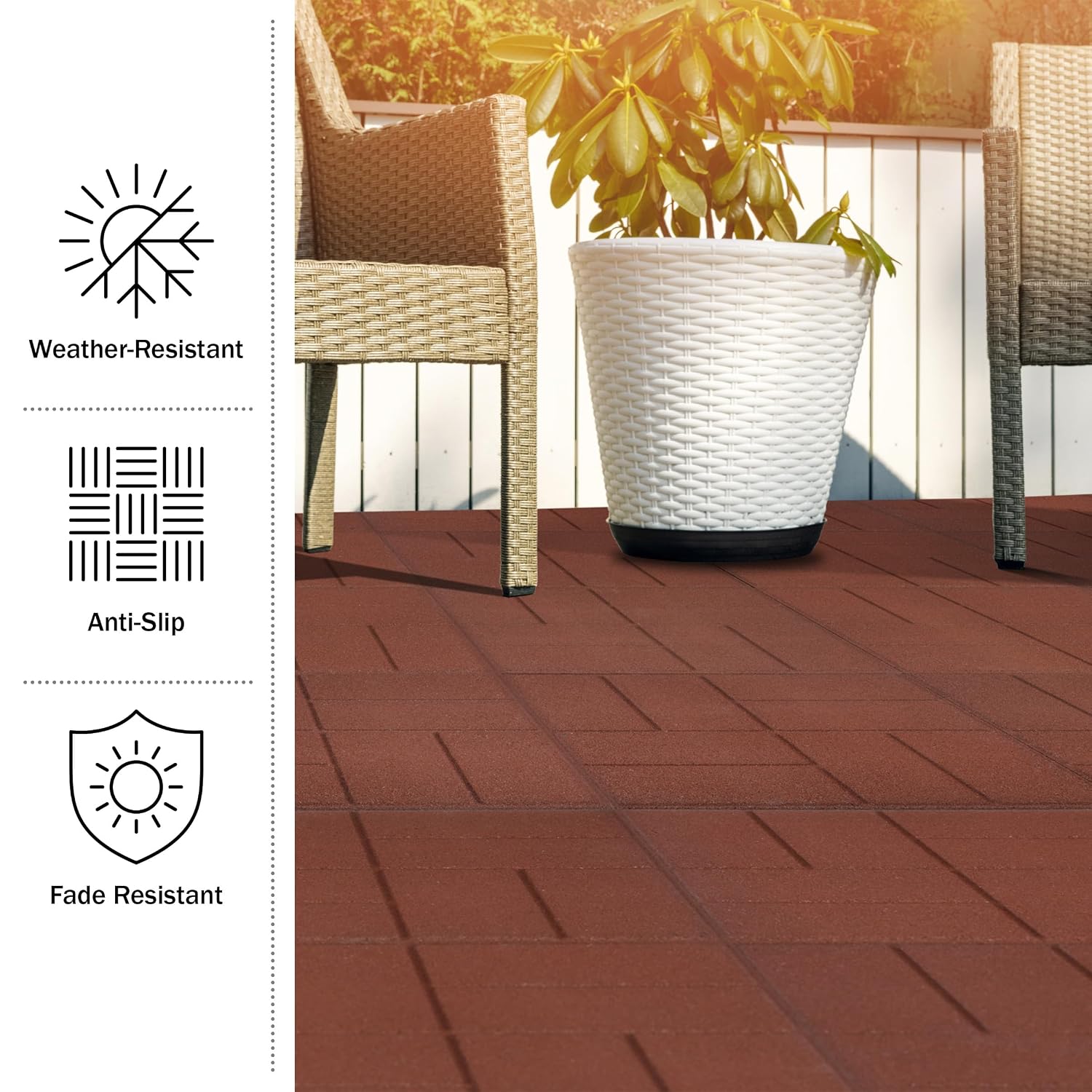 Red Dual-Sided Outdoor Deck Rubber Tiles