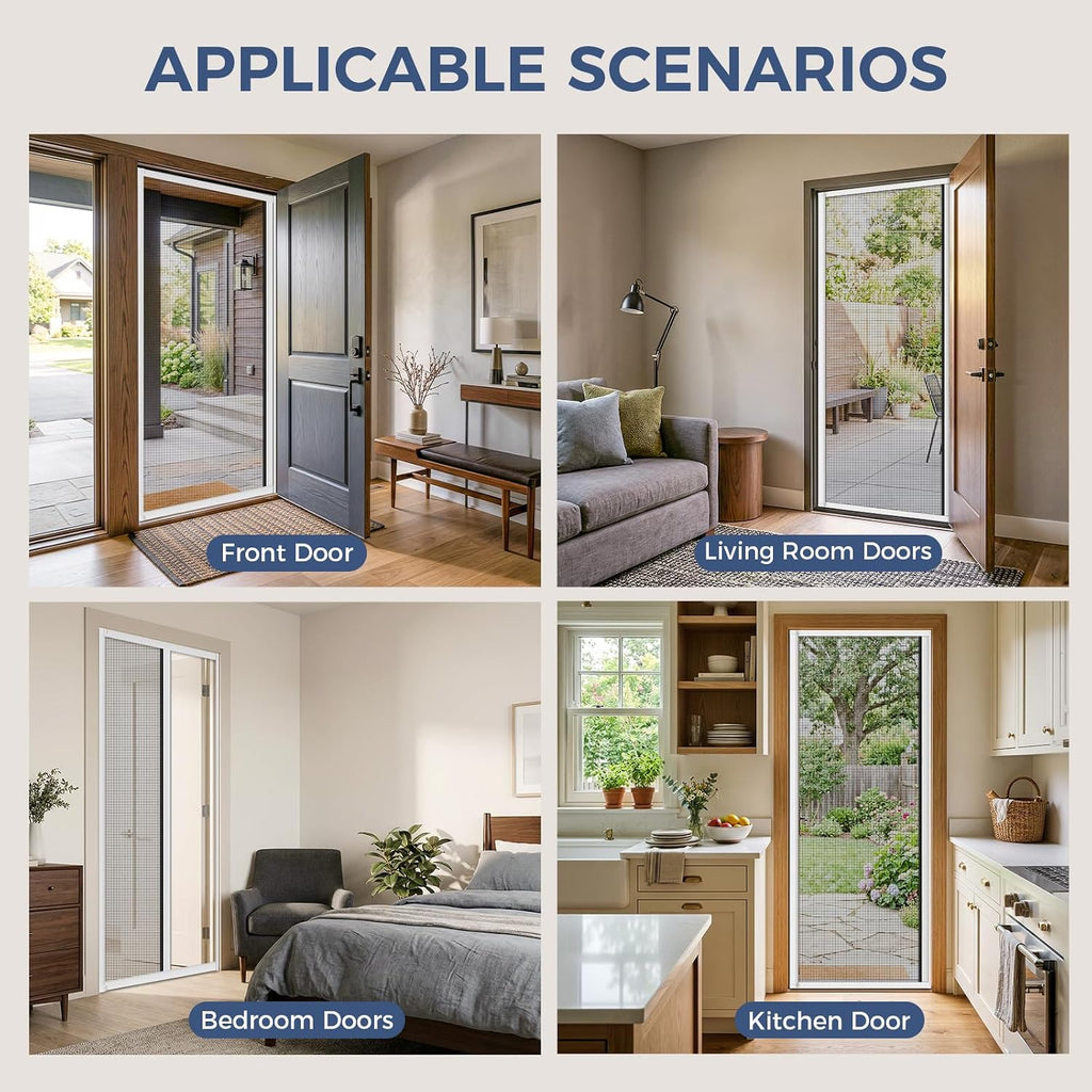 White Adjustable Retractable Screen Door