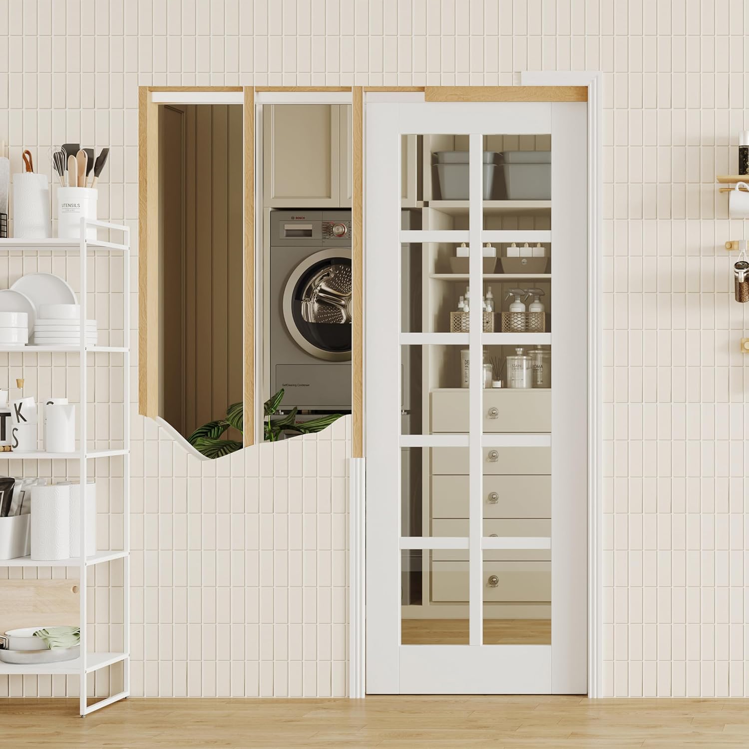 White Locked Glass Pocket Interior Door