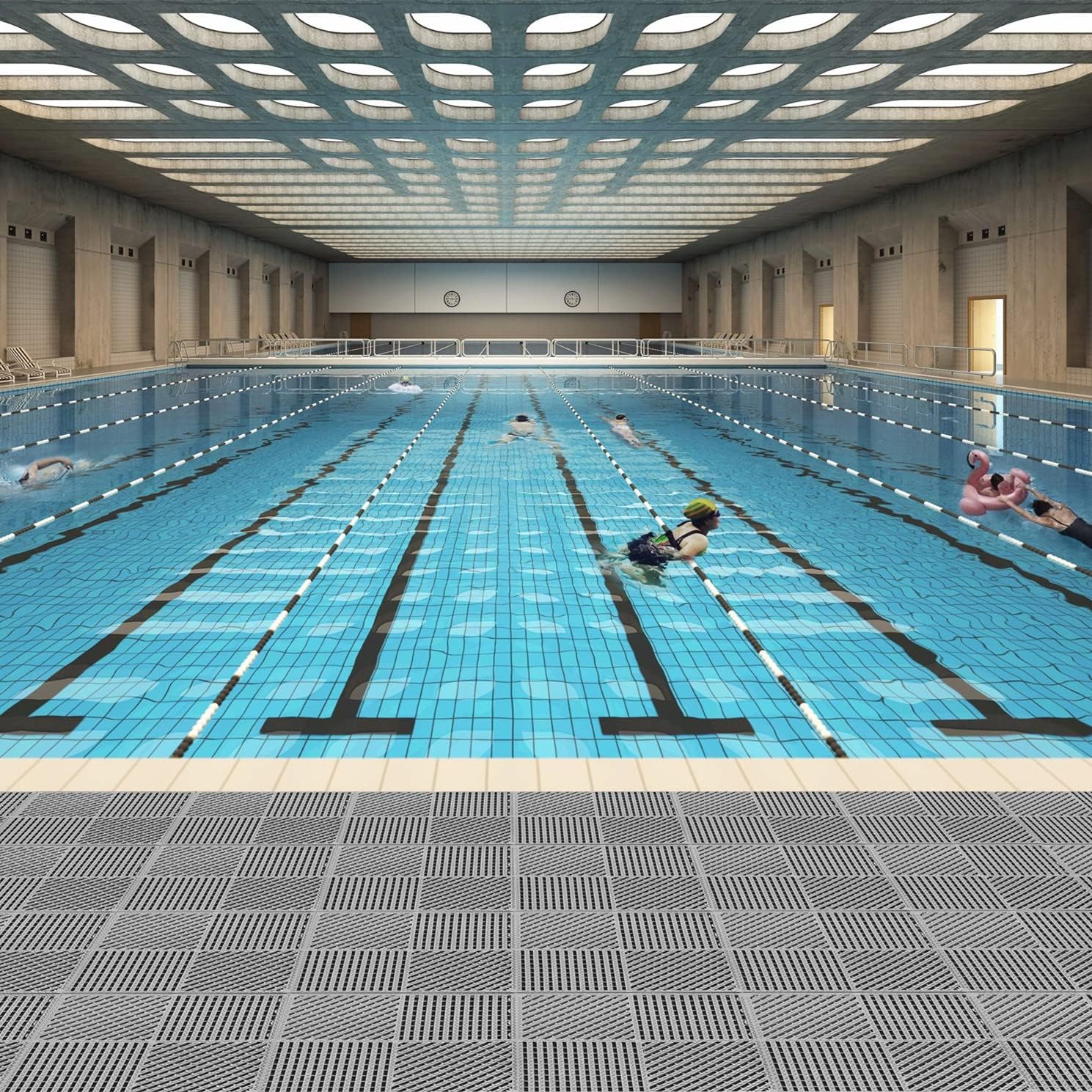 Gray Drainage Hole Interlocking Floor Tiles