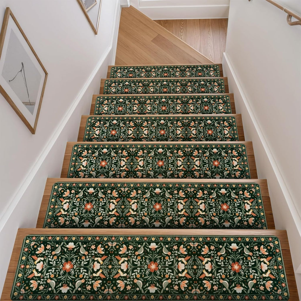 Black Floral Non Slip Stair Mats