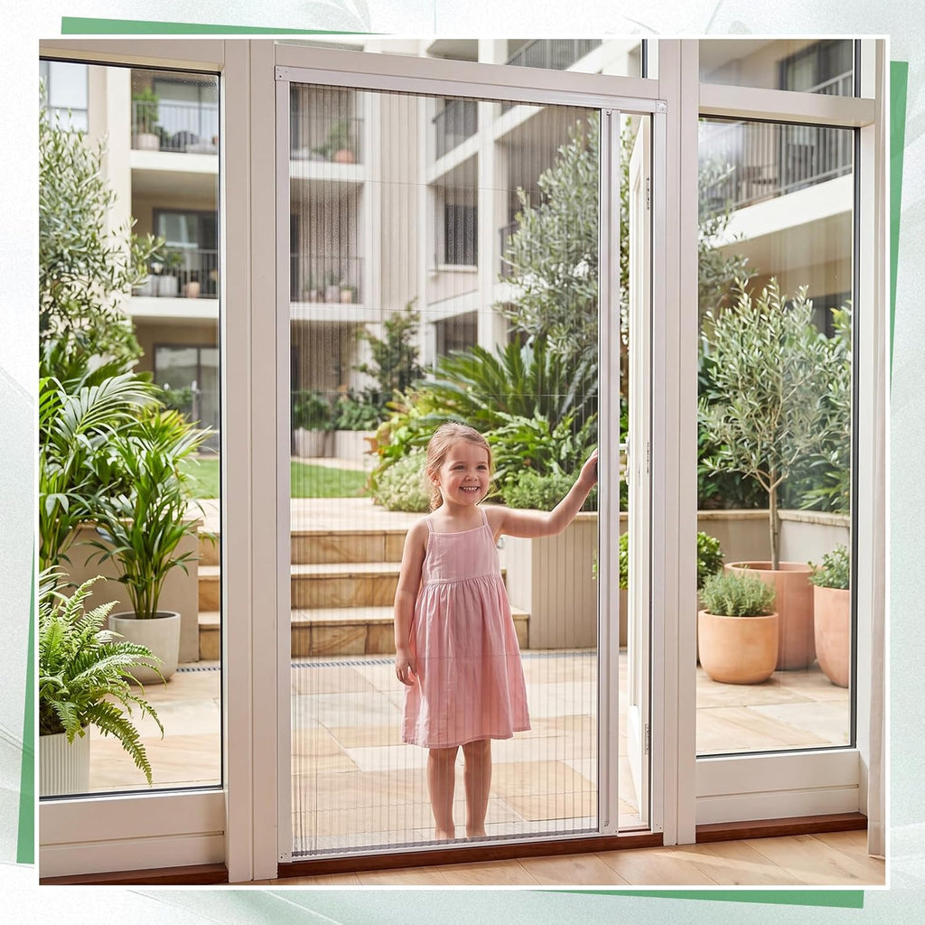White No-Drill Retractable Screen Door