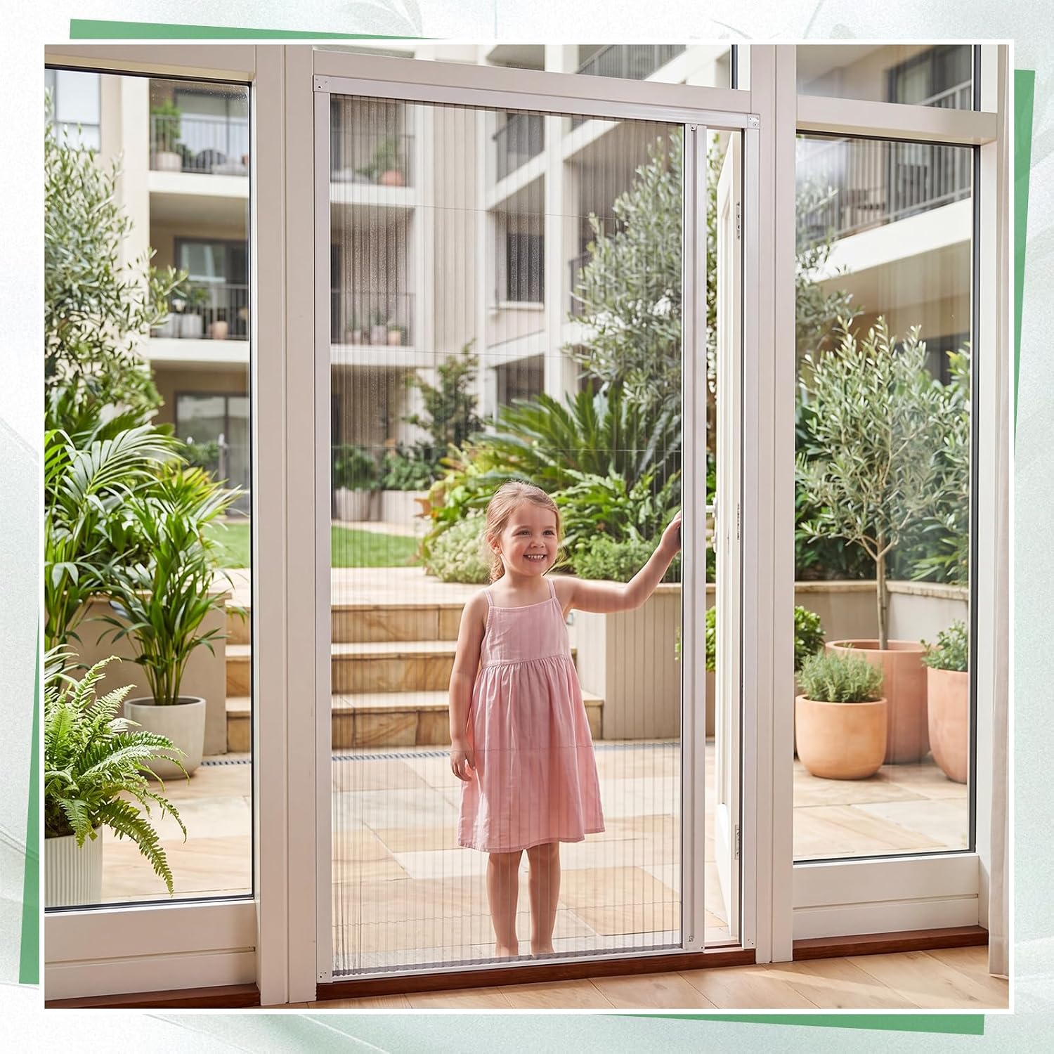 White No-Drill Retractable Screen Door