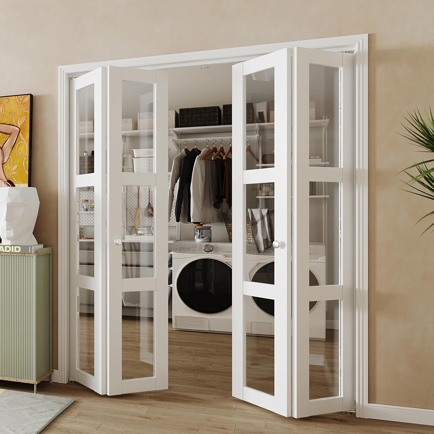 White 3-Lite Glass Folding Door