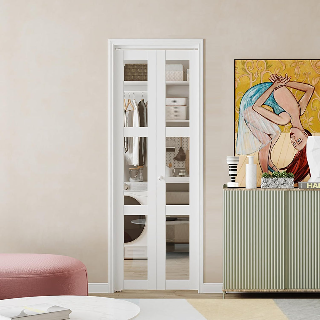 White 3-Lite Glass Folding Door